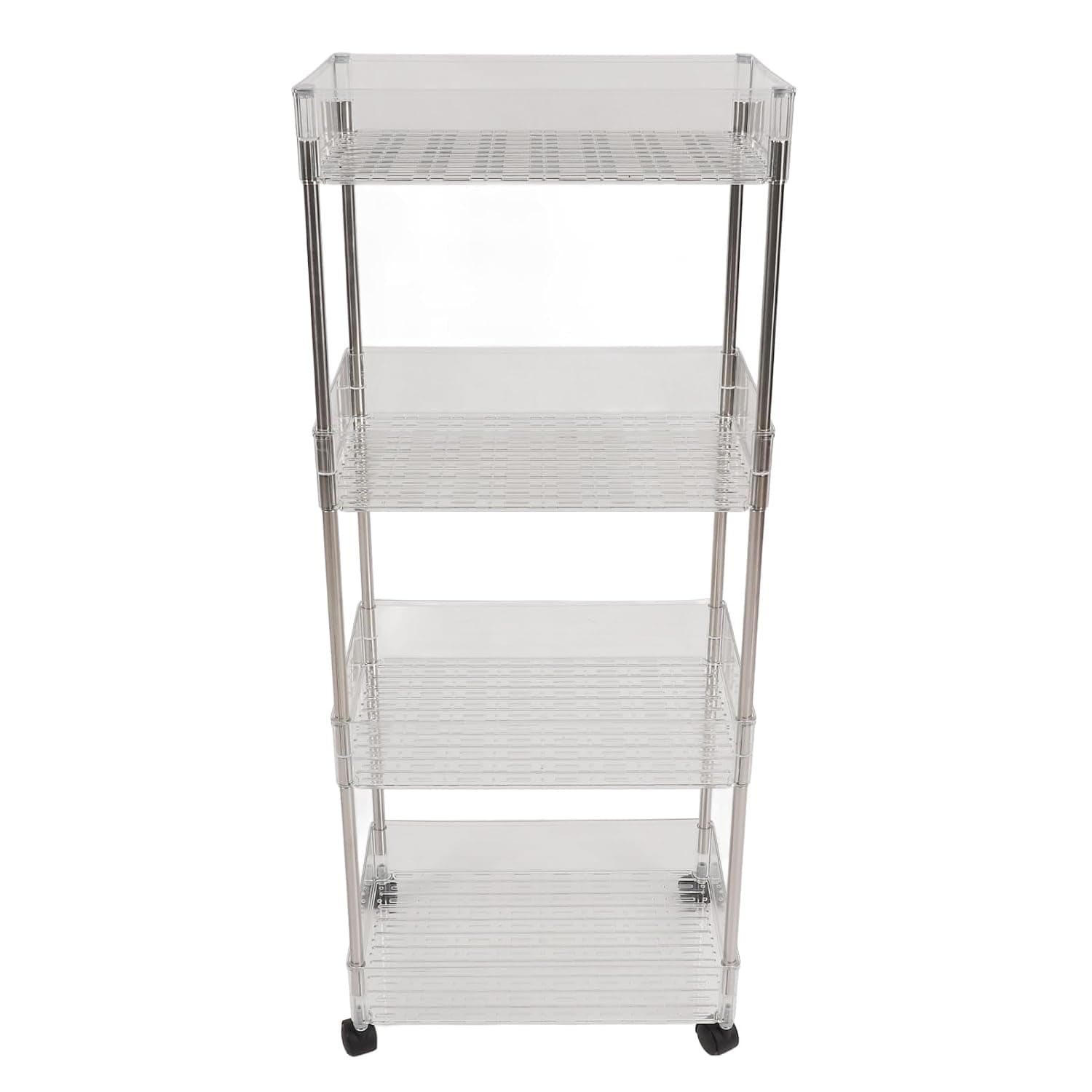 KENANLAN 4 Layer Transparent Baby Changing Table Cart with Wheel Large Rectangular Storage Rack for Newborn Essentials, Movable Nursery Organizer
