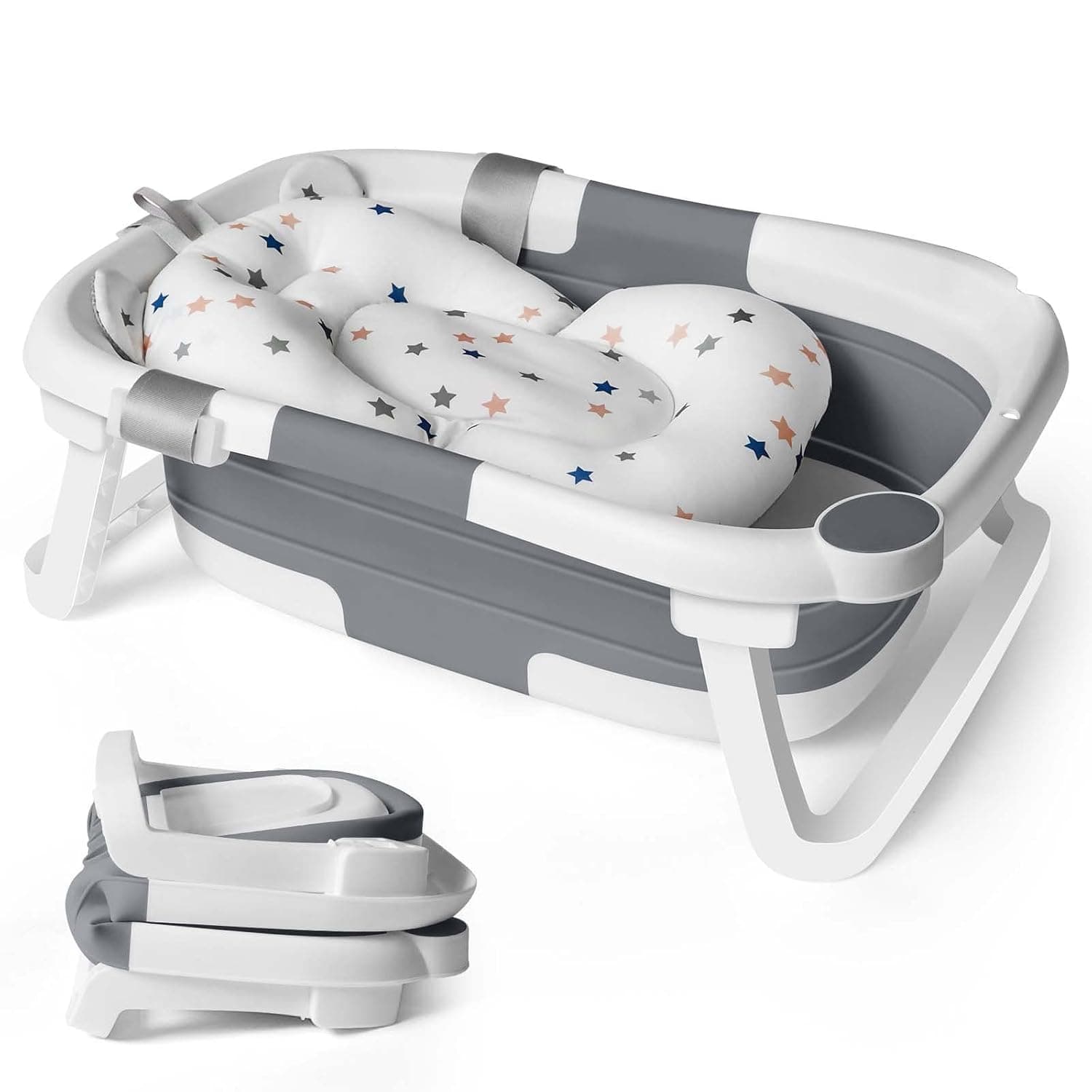 Baby Bathtub Foldable Baby Bath Tub Foldable with Insert Baby Bathtub Foldable Newborn Folding Bath Tub Shower Newborn Bath Attachment Children Foldable Bath Tub Grey