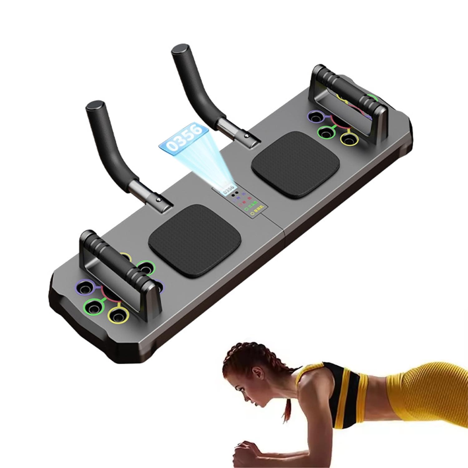 Push Up Board, Chest Muscle Training Board, Pilates Bar & Fitness Accessory for Strength Training at Home for Men & Women, Includes Push Up Board/Plank System/Resistance Bands/Digital Counter