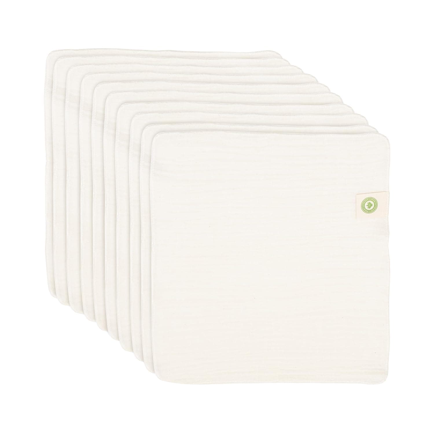 Organic Cotton Reusable Baby Wipes - 10 Pack, Washable, Unbleached, Undyed, All-Natural, Toxic-free White Muslin Washcloths - Soft and Gentle Cotton Cloth Gauze Weave Wash Cloth for Newborn - 10 Pack