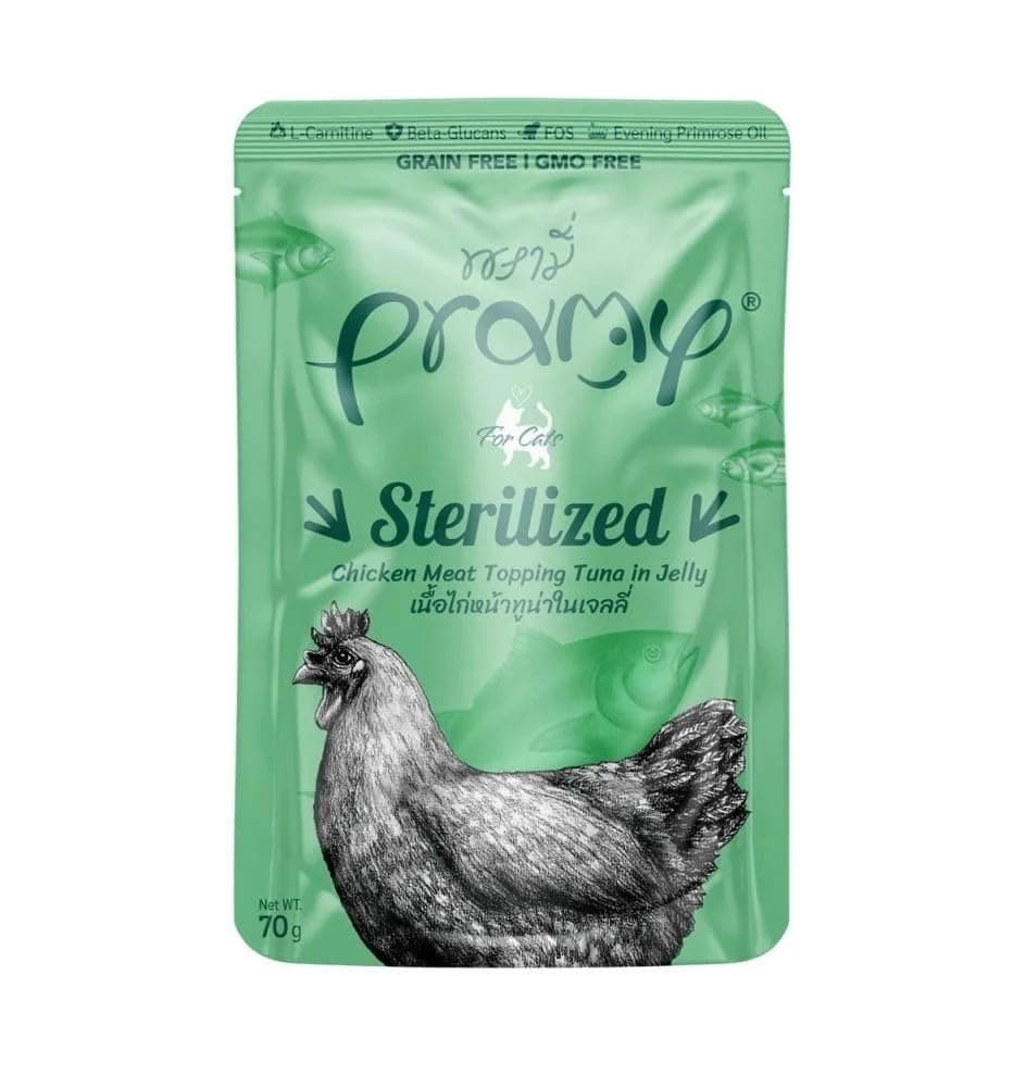 Sterilized Cat Wet Food with Chicken Meat Topping Tuna in Jelly- 12 Pouches*70g
