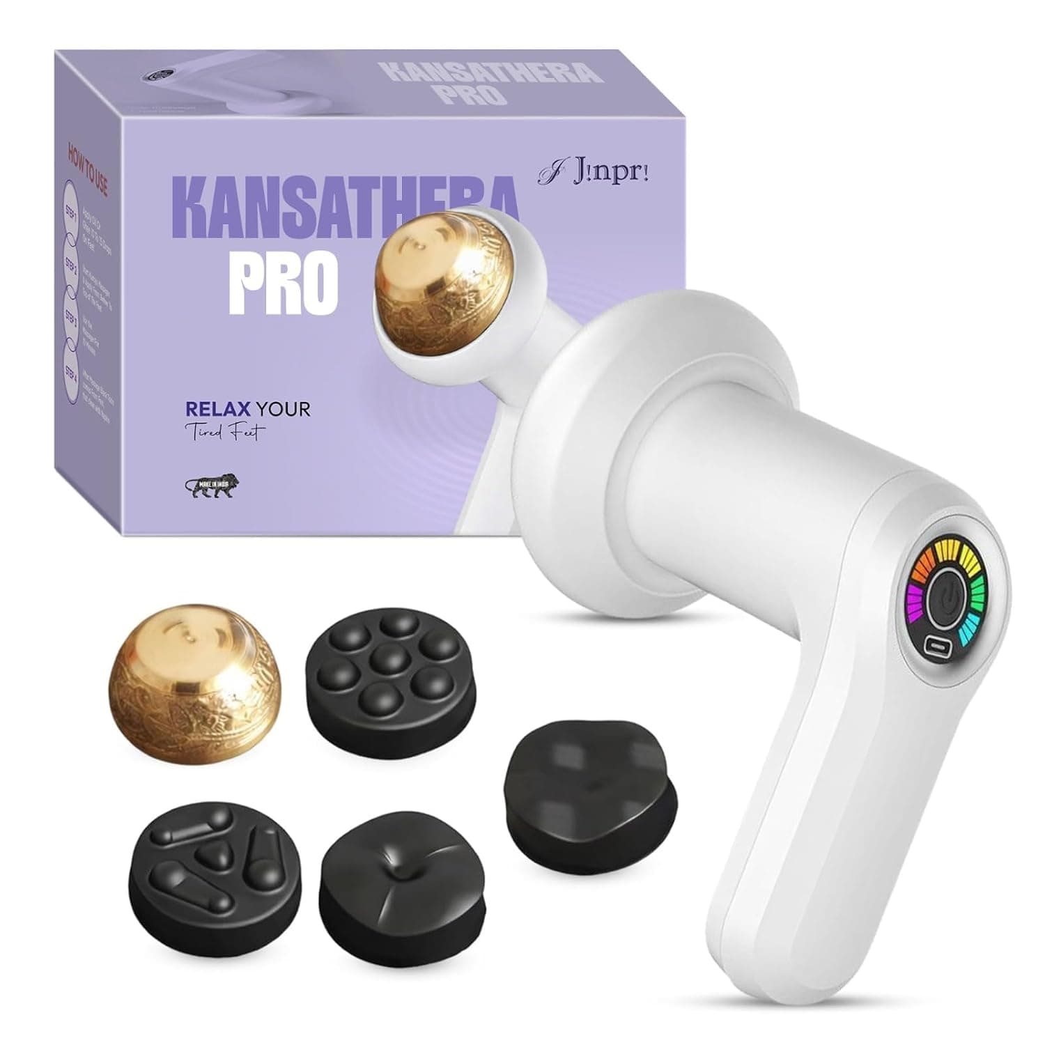 Kansa Foot & Body Massager with 5 Interchangeable Heads | Ayurvedic Deep Tissue Pain Relief | Handheld Massage Tool for Foot, Neck, Back & Shoulder | Relaxation & Circulation Booster