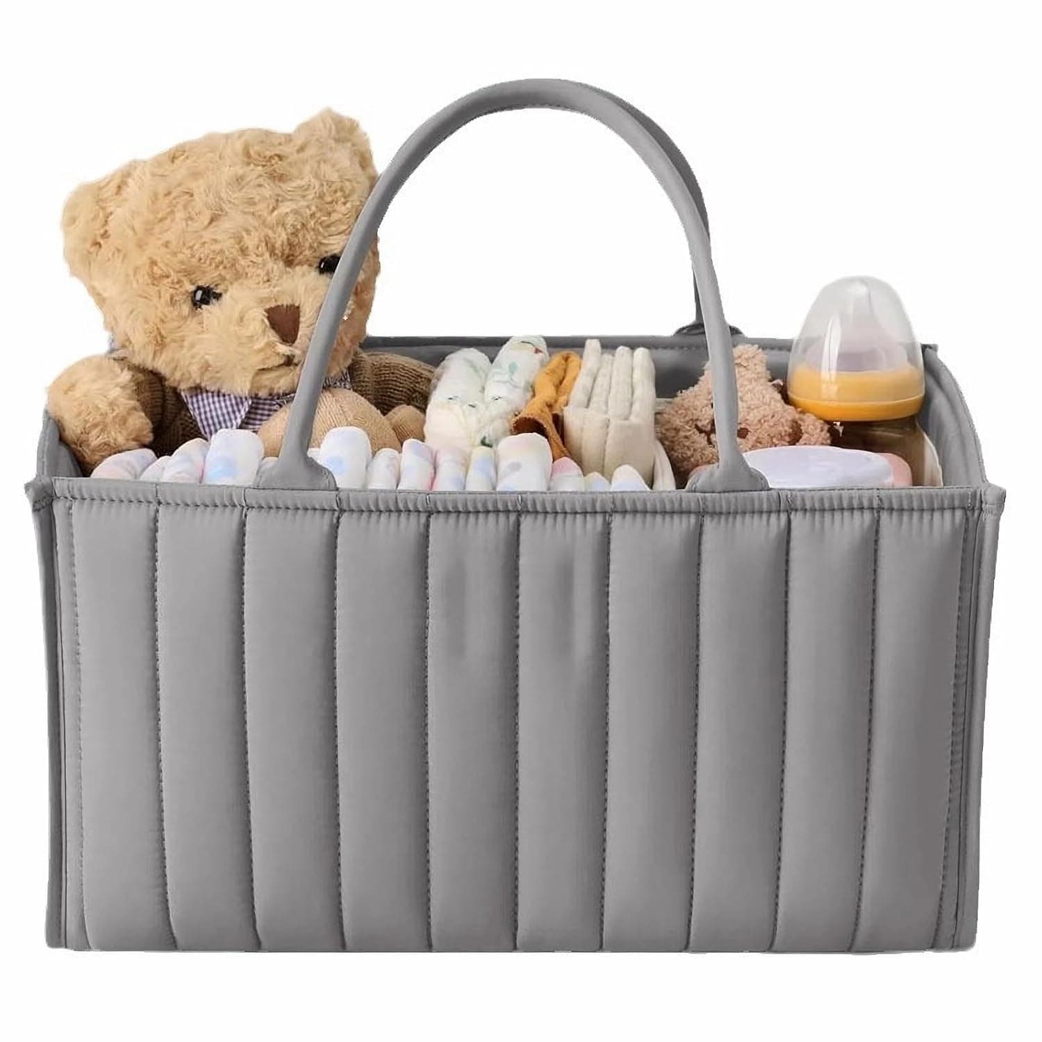 U HOOME Baby Diaper Caddy Organizer, Baby Storage Basket for Diapers and Baby Wipes,Versatile Storage Basket Perfect for Baby Showers,Nursery Diaper Organizer for Newborn Boy and Girl (Grey)