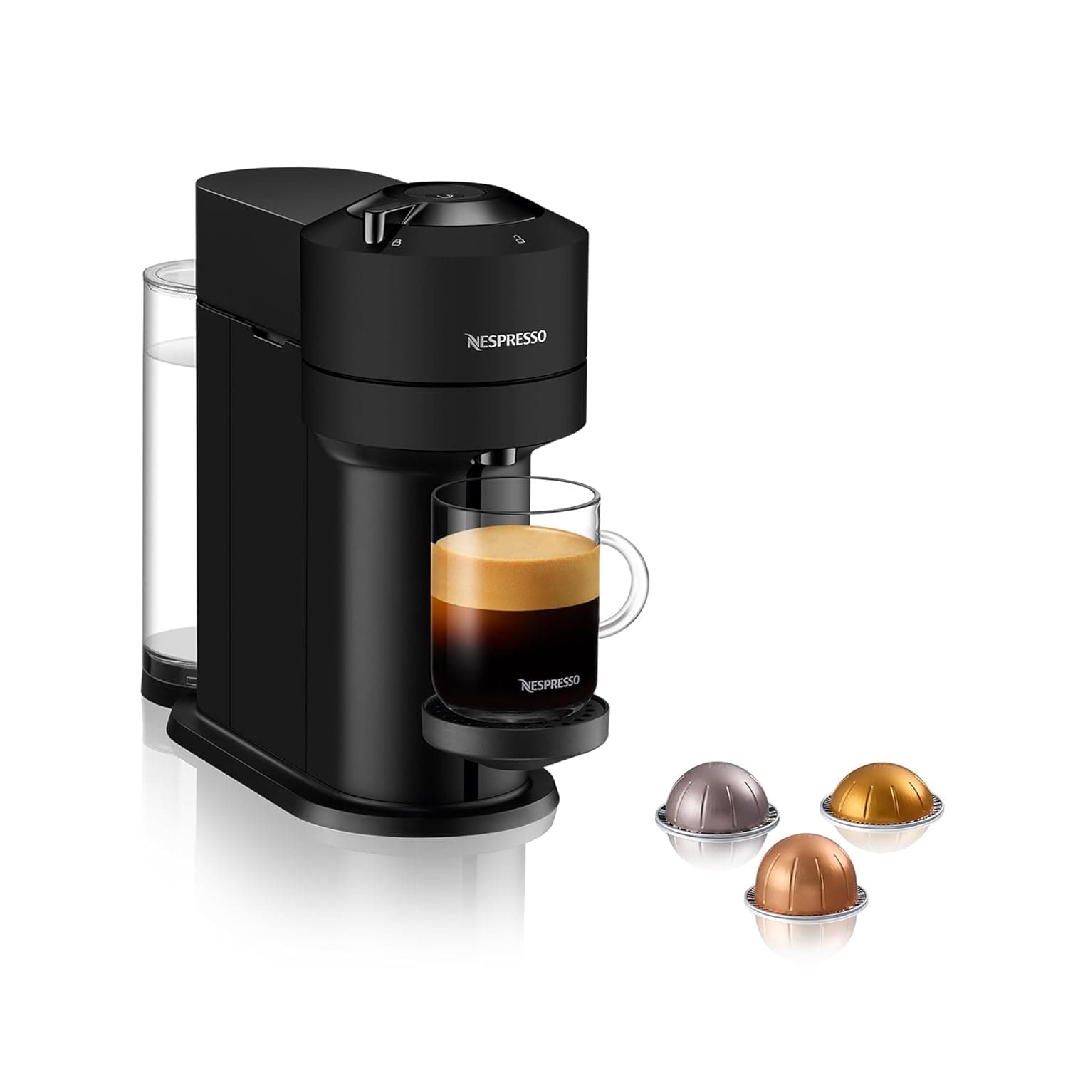 Nespresso Vertuo Next GCV1 Capsule Coffee Machine, Brews 7 Cup Sizes for Black Coffee, 1.1 L, Matt Black