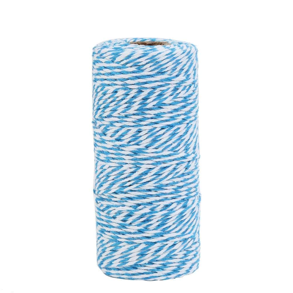 AKOAK Bakers Twine,1 Roll 109 Yards Cotton Twine Packing String for Gift Wrapping,Crafts and Decoration (Blue+White)