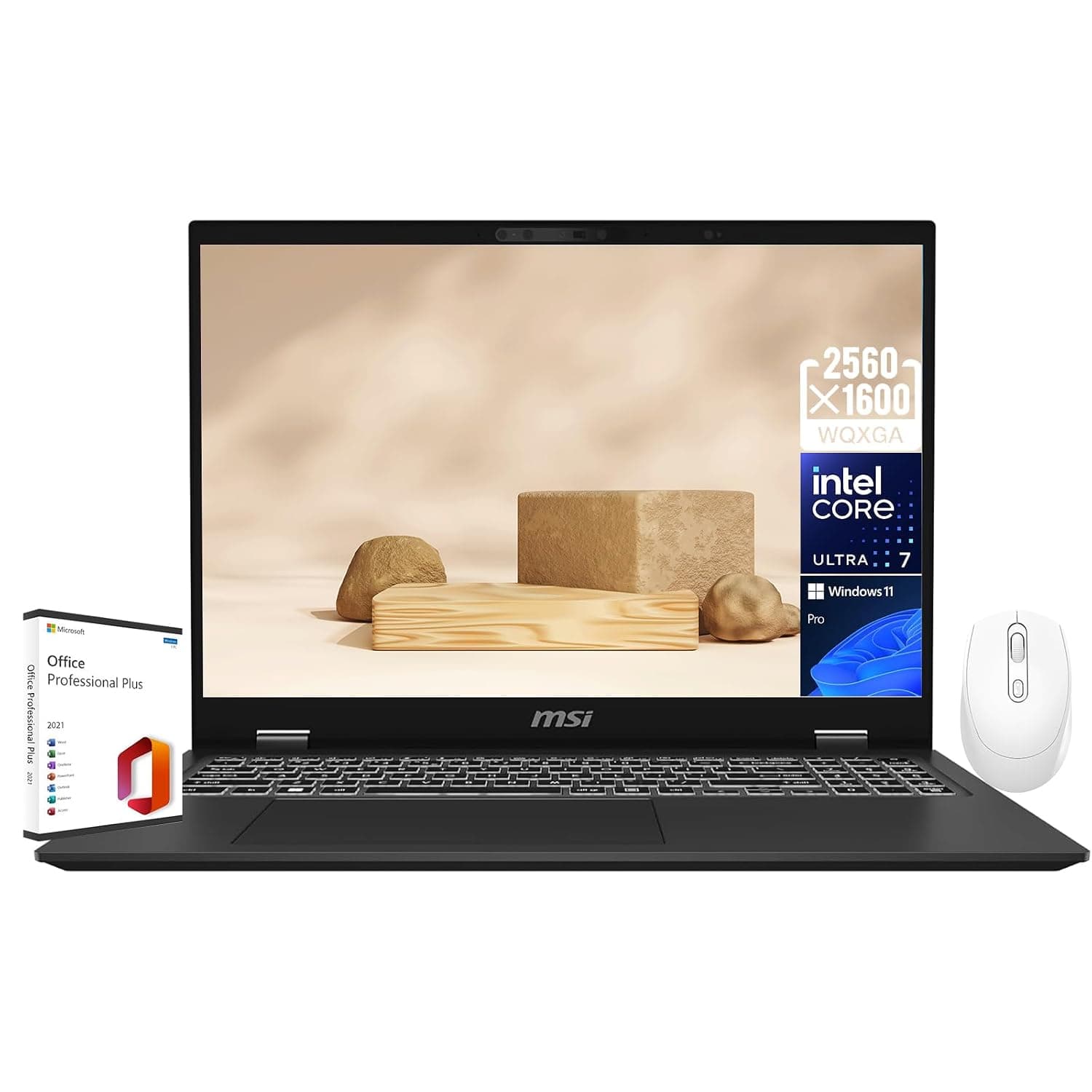 MSI Prestige 16 AI EVO Ultra Thin Business Laptop, 16" QHD+ Display, Intel Ultra 7-155H, 32 GB DDR5 RAM, 4 TB SSD, Webcam, Wi-Fi 7, Backlit Keyboard, Win 11 Pro & MS Office License & Silent Mouse