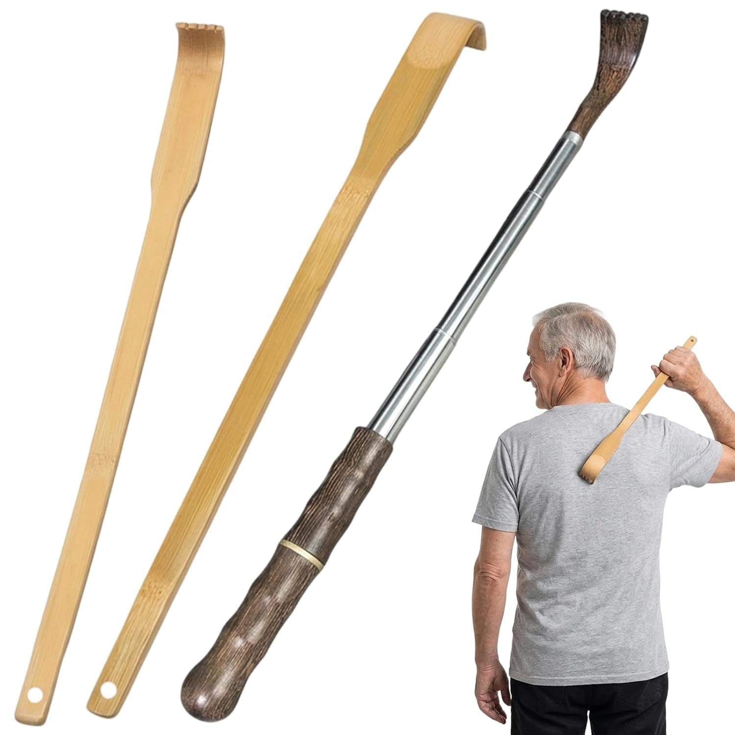 3 PCS Wooden Back Scratcher Bamboo, Wooden Back Scratcher, Back Scratcher Woodenr for Women with Wooden Massage Tool, Accessibility and Muscle Relaxation