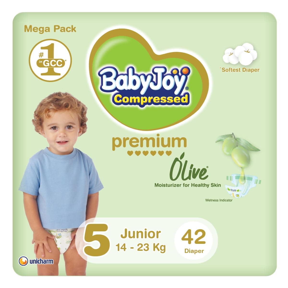 BabyJoy Olive Tape Diaper, Size 5, Junior, 14-23 Kg, Mega Pack, 42 Diapers