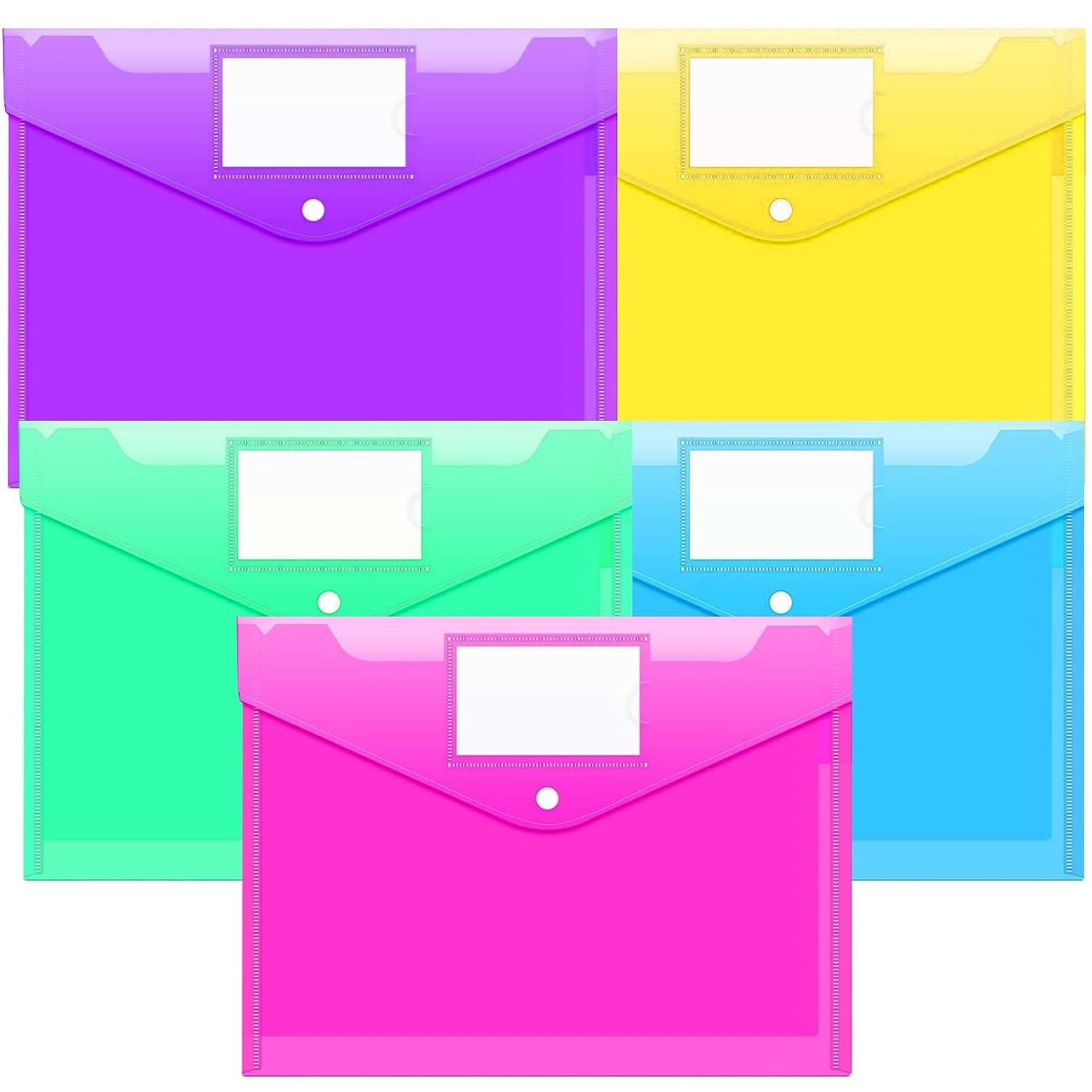 5 Pcs File Folders, Plastic Envelopes Poly Envelopes, Clear Document Folders US Letter A4 Size, Multicolored