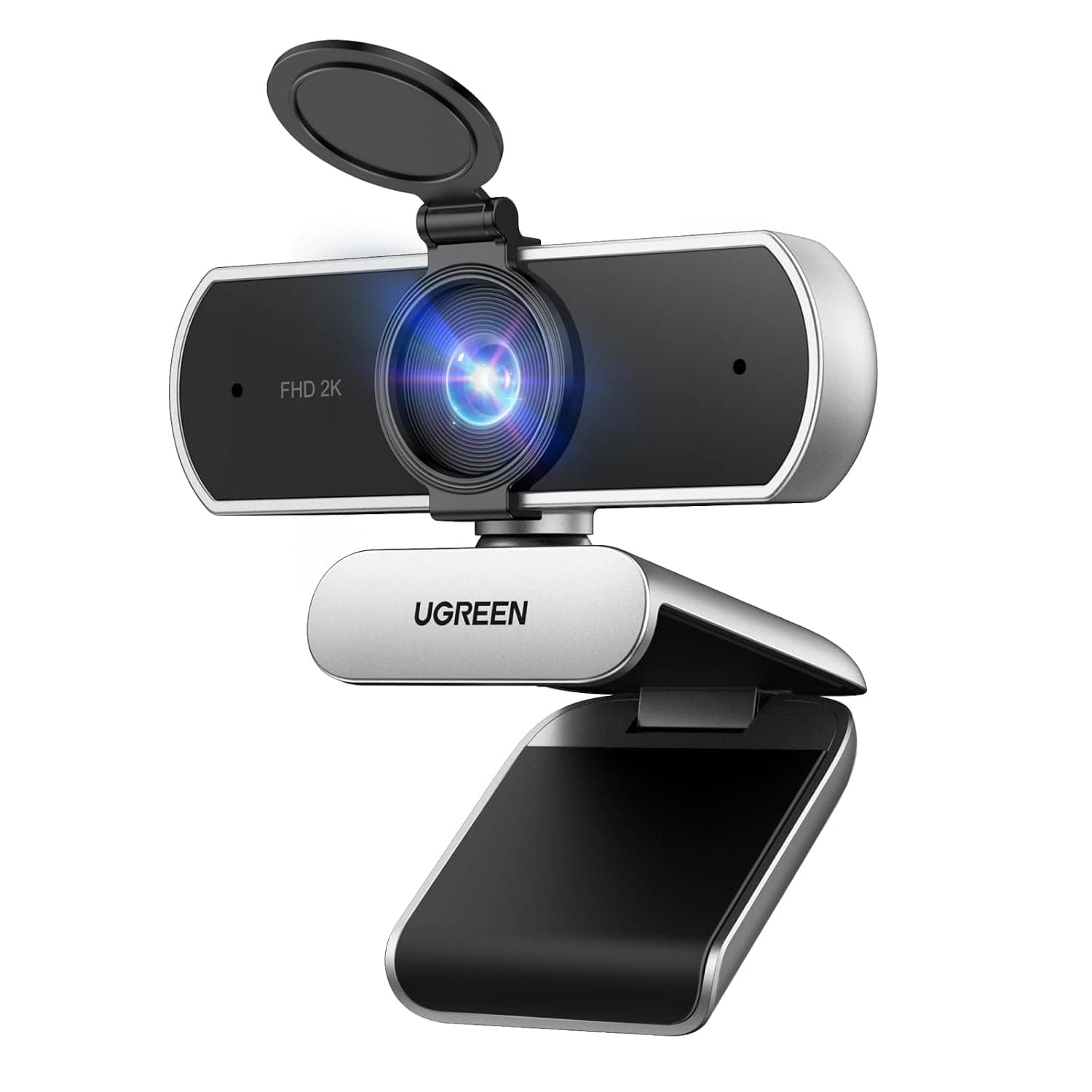 UGREEN 2K Webcam With Microphone And 80 Degree Camera For PC Grey Silver | 2K 30fps/1080P 60fps Privacy Cover, Webcam USB Low Light, For Mac & Windows, YouTube, Zoom, Skype Stereo Sound