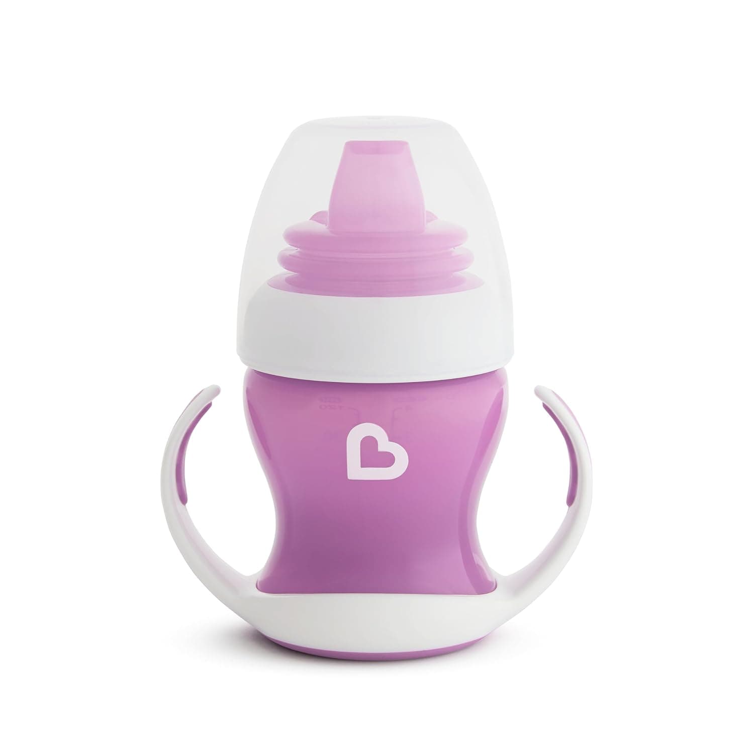 Munchkin Gentle Transition Trainer Cup, Spout transition from bottle to spill proof cup, leak proof and anti-slip handle for Baby/infant, boys and girls, 4oz Capacity, 4 months and above, Purple