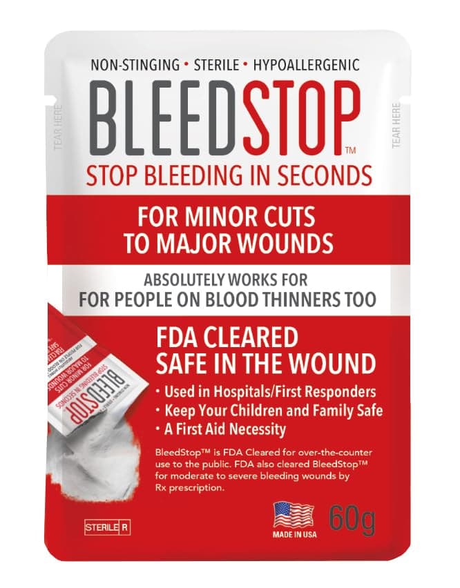 BleedStop First Aid Powder for Blood Clotting, Moderate to Severe Wounds or Nosebleeds - 1 (60g) Pouch, 0.13oz