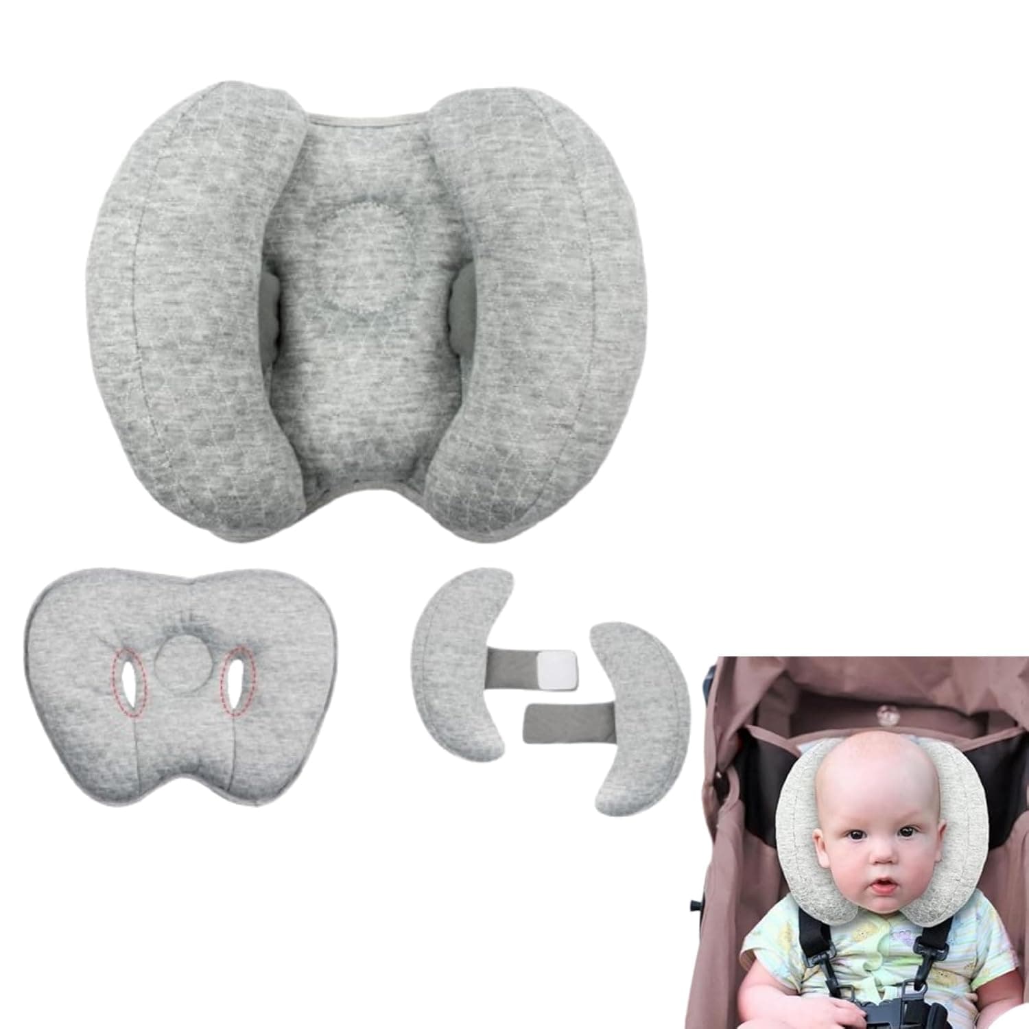 Head Support Pillow for Baby New 2-in-1 Head & Body Supports for Baby Newborn Infants Extra Soft Adjustable Travel Pillow for Infant for Pushchair Car Seat Stroller Bouncer Gray (B3)