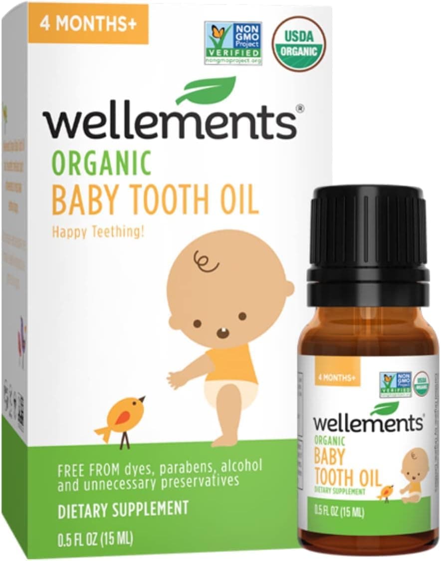 Wellements Organic Baby Tooth Oil for Teething, 0.5 Fl Oz, Free from Dyes, Parabens, Preservatives