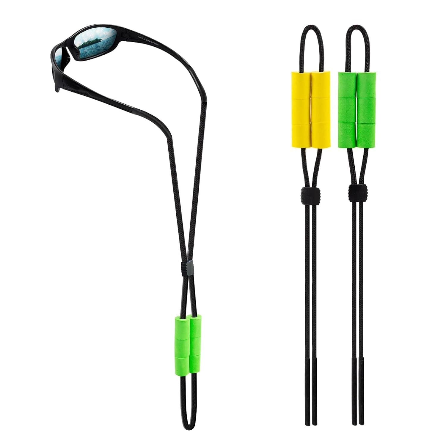 Floating Sunglasses Strap, Buoyant Glasses Retainer for Water Sports, Adjustable Floatable Eyewear Lanyard for Boating Kayaking Fishing Paddleboarding Beach Lake Pool, Green, Yellow
