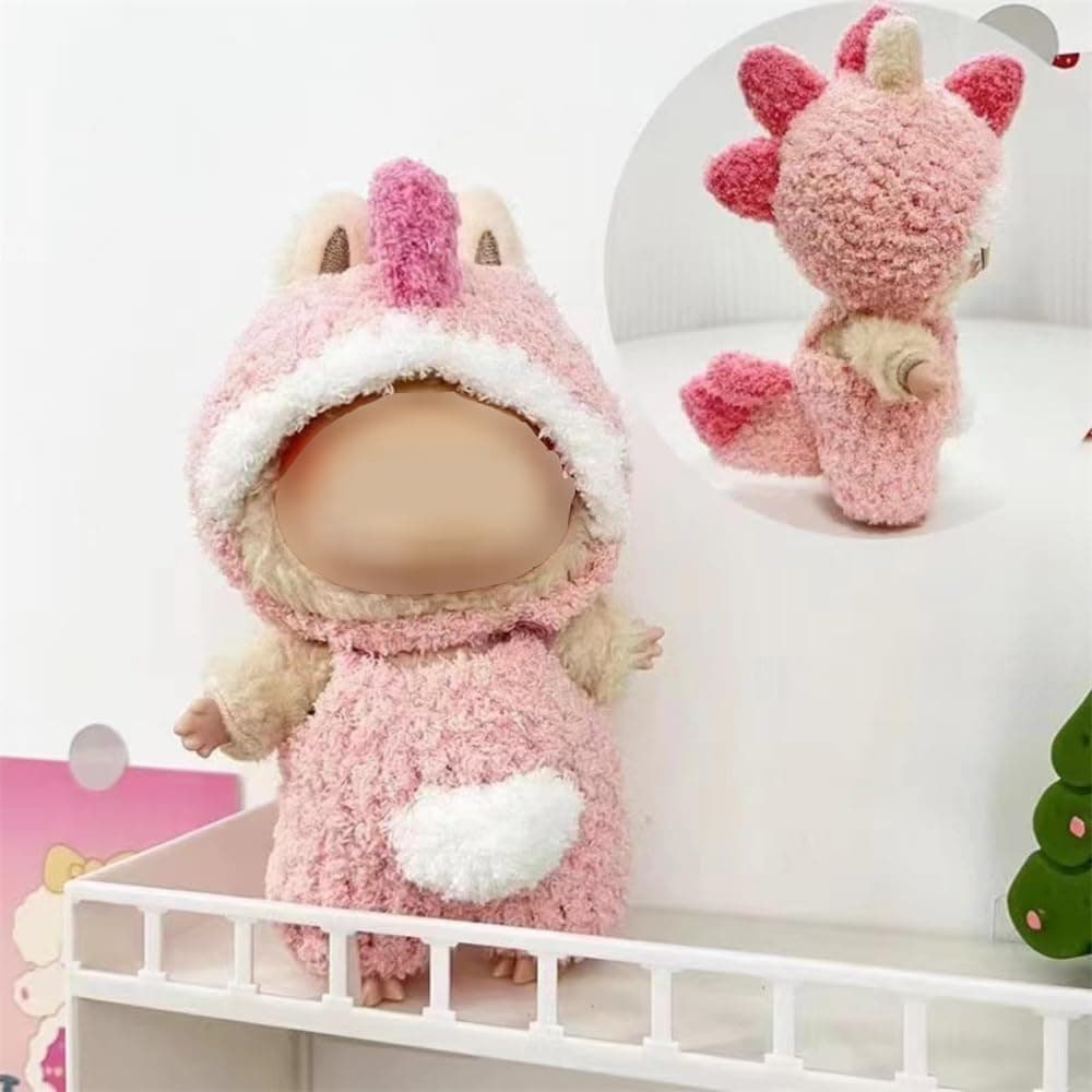 17cm Doll Clothes for Labubu - KASTWAVE Kawaii Pink Dinosaur Outfit for 17cm Dolls, Cute Doll Clothes with Accessories (No Doll Included)
