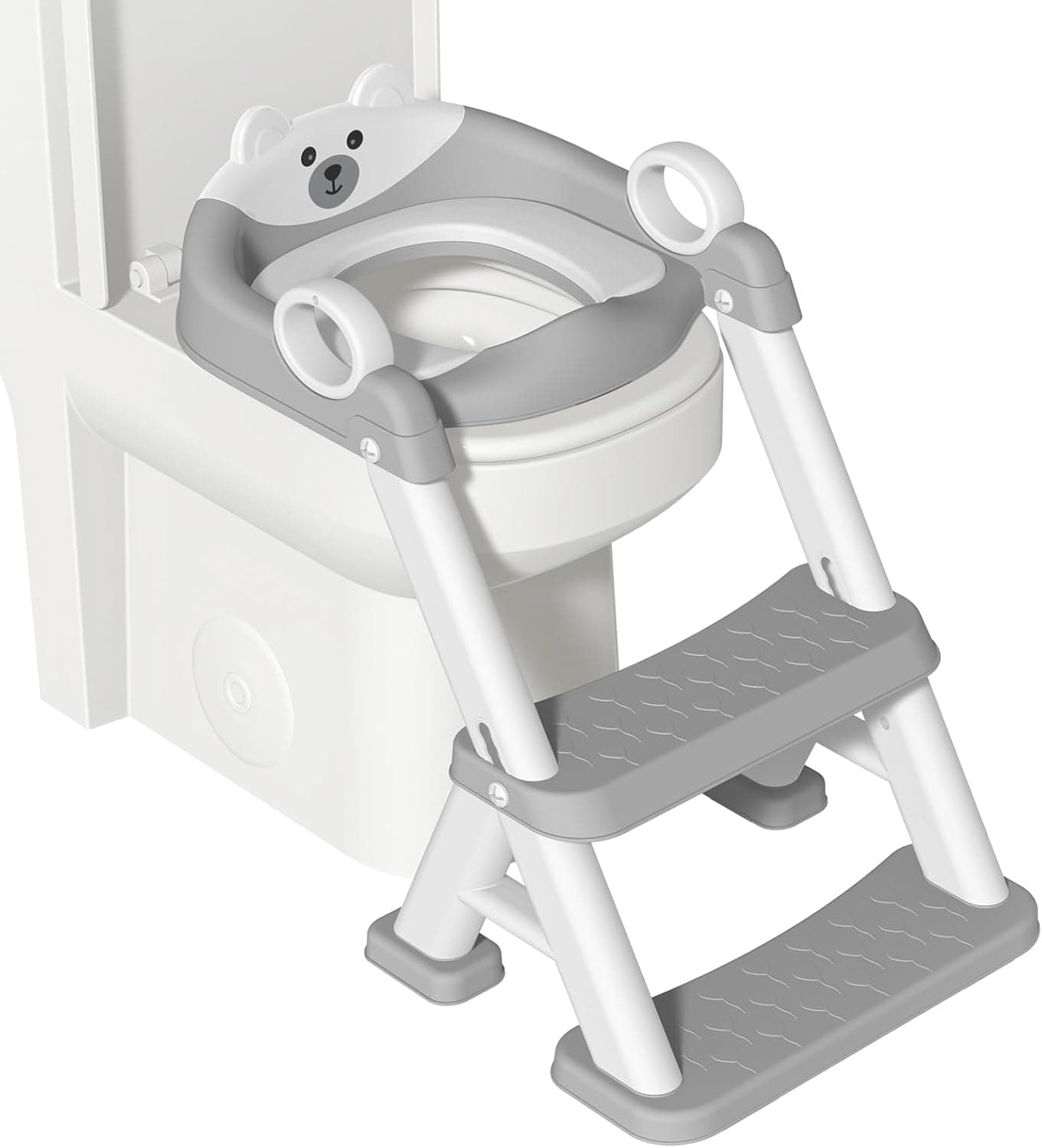 Gogoya 2 in 1 Foldable Potty Training Toilet Seat, Adjustable Toddler Potty Trainer with Step Stool, Non-Slip Handles & Soft Cushion, Portable Travel Toilet Seat for Boys Girls (Grey)