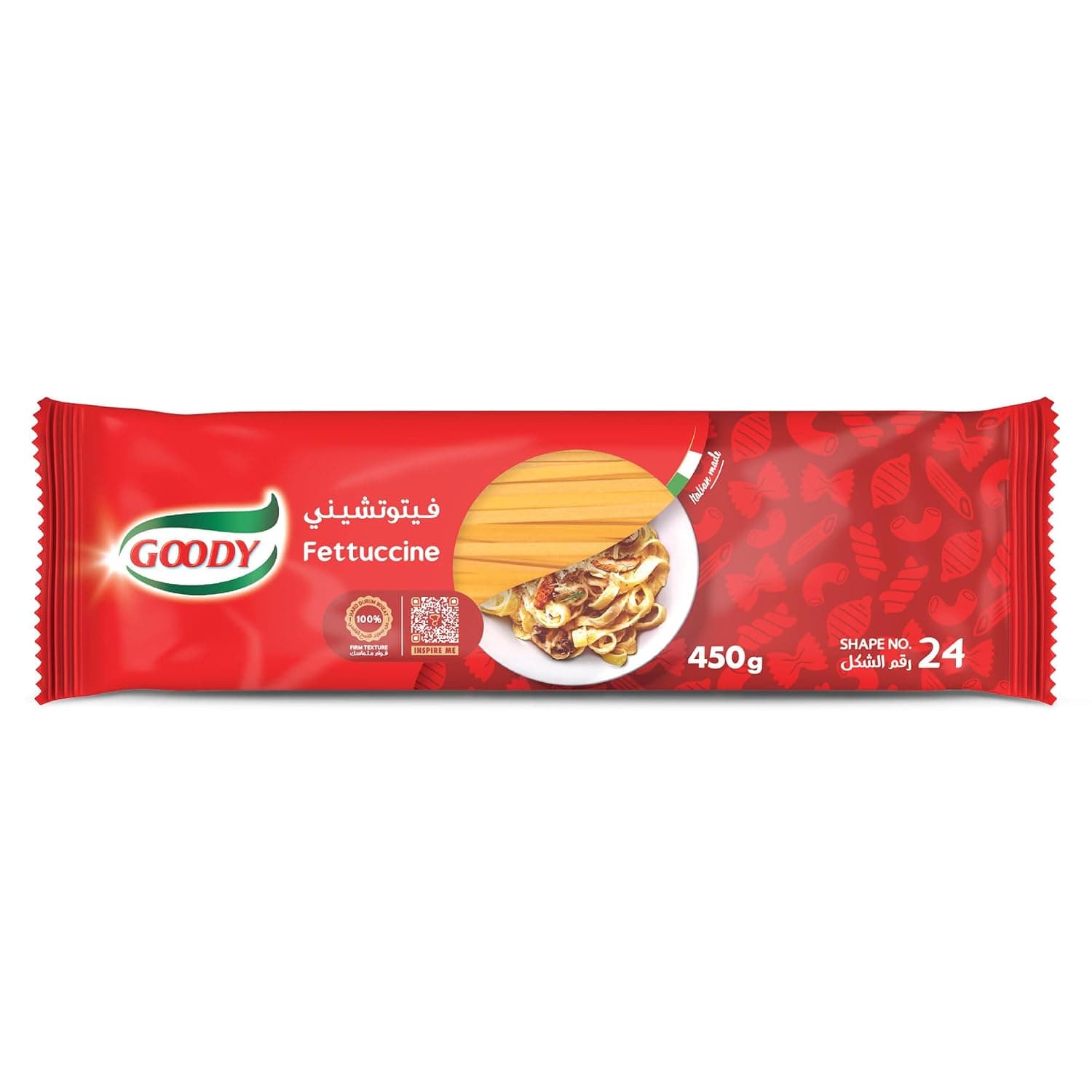Goody Fettuccine Pasta, 450 g, Made with 100% Durum Wheat Semolina, Italian-Made Pasta with a Firm Texture, Shape No. 24, Ready in 8–10 Minutes