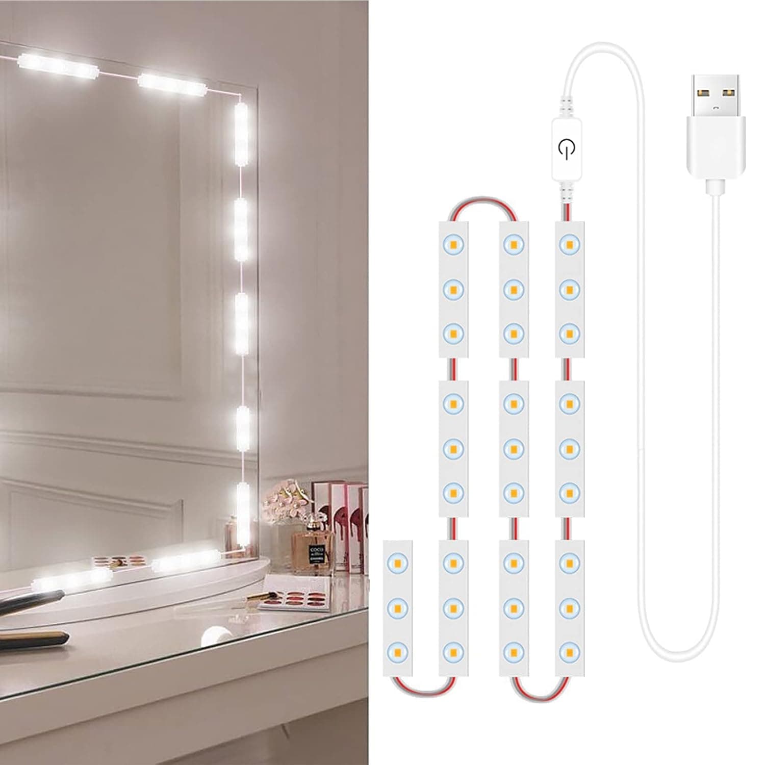 Fawoonu 10 PCS LED Makeup Mirror Lights Dimmable Touch Control Vanity Mirror Lights Bathroom Mirror Light with USB Cable LED Strip Lights Dressing Mirror