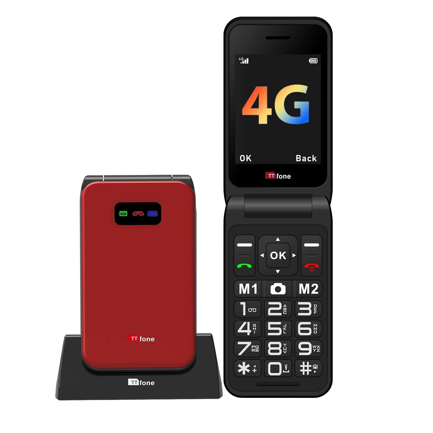 TTfone TT760 Flip 4G Big Button Mobile Phone for the Elderly with Emergency Assistance button Unlocked Basic Mobile Phone (Red, with Dock Charger)