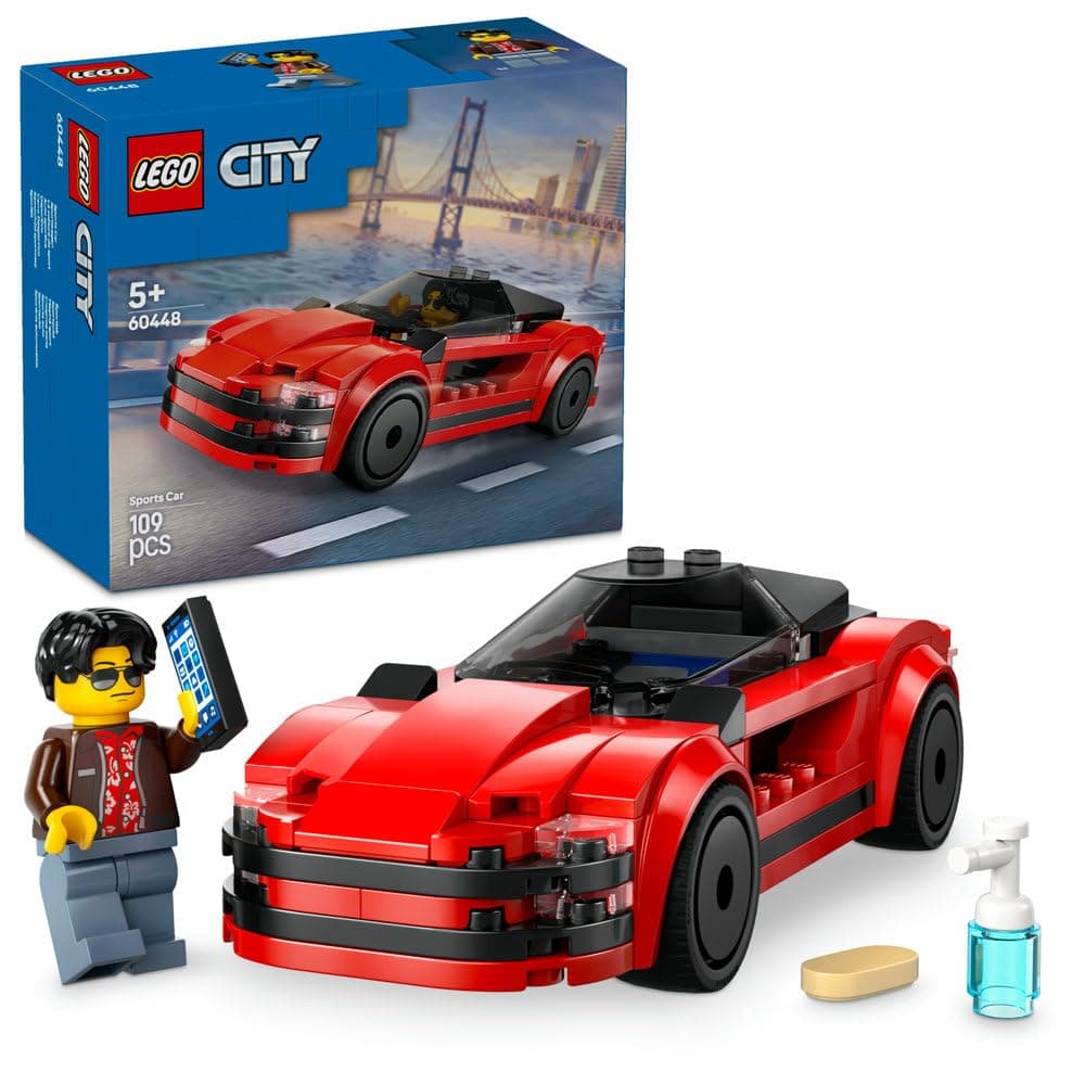 LEGO City Red Sports Car Toy - Race Car Toys for 5+ Year Old Boys & Girls - Educational Gifts for Birthdays & Holidays - Includes a Driver Minifigure & Accessories - 60448
