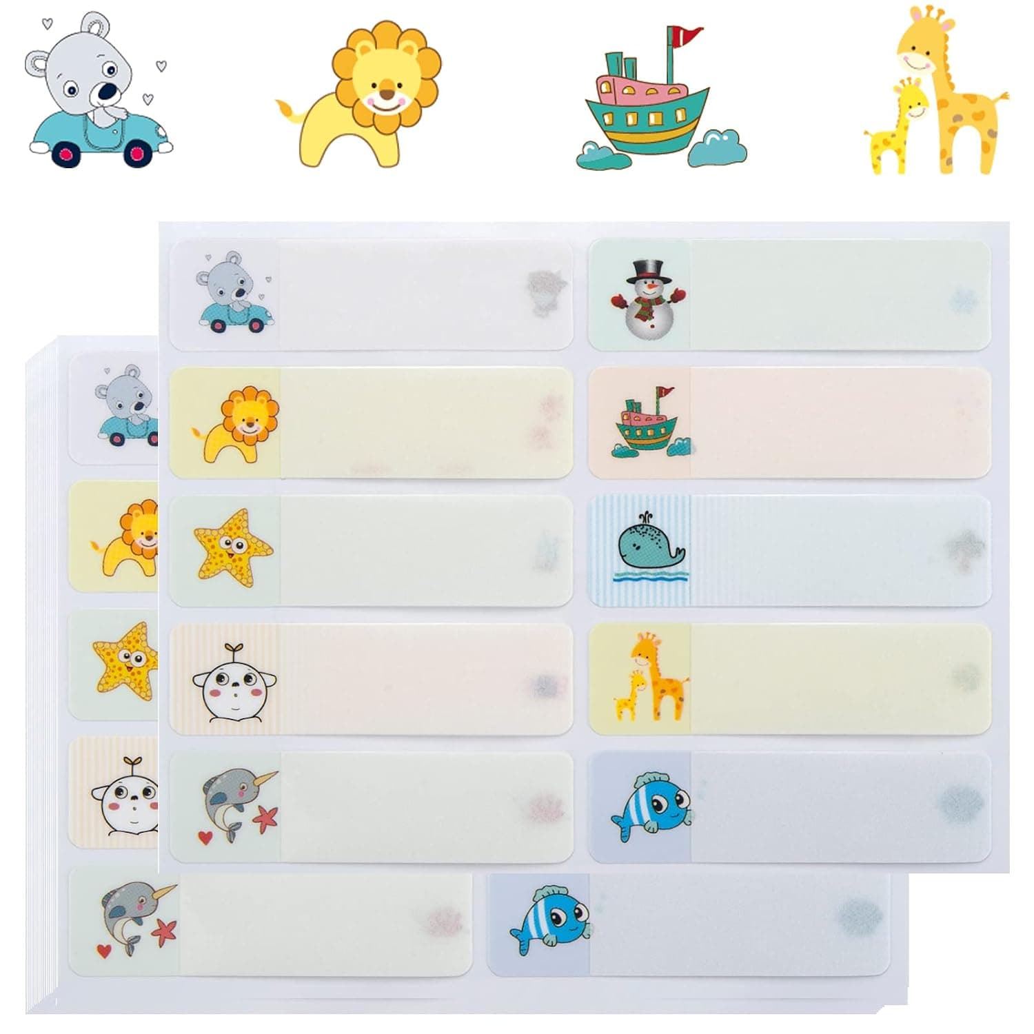 200 Pack Cartoon Printed Baby Bottle Labels, Self-Adhesive Name Tags, Reusable Identification Stickers for Kids Daycare & School Supplies