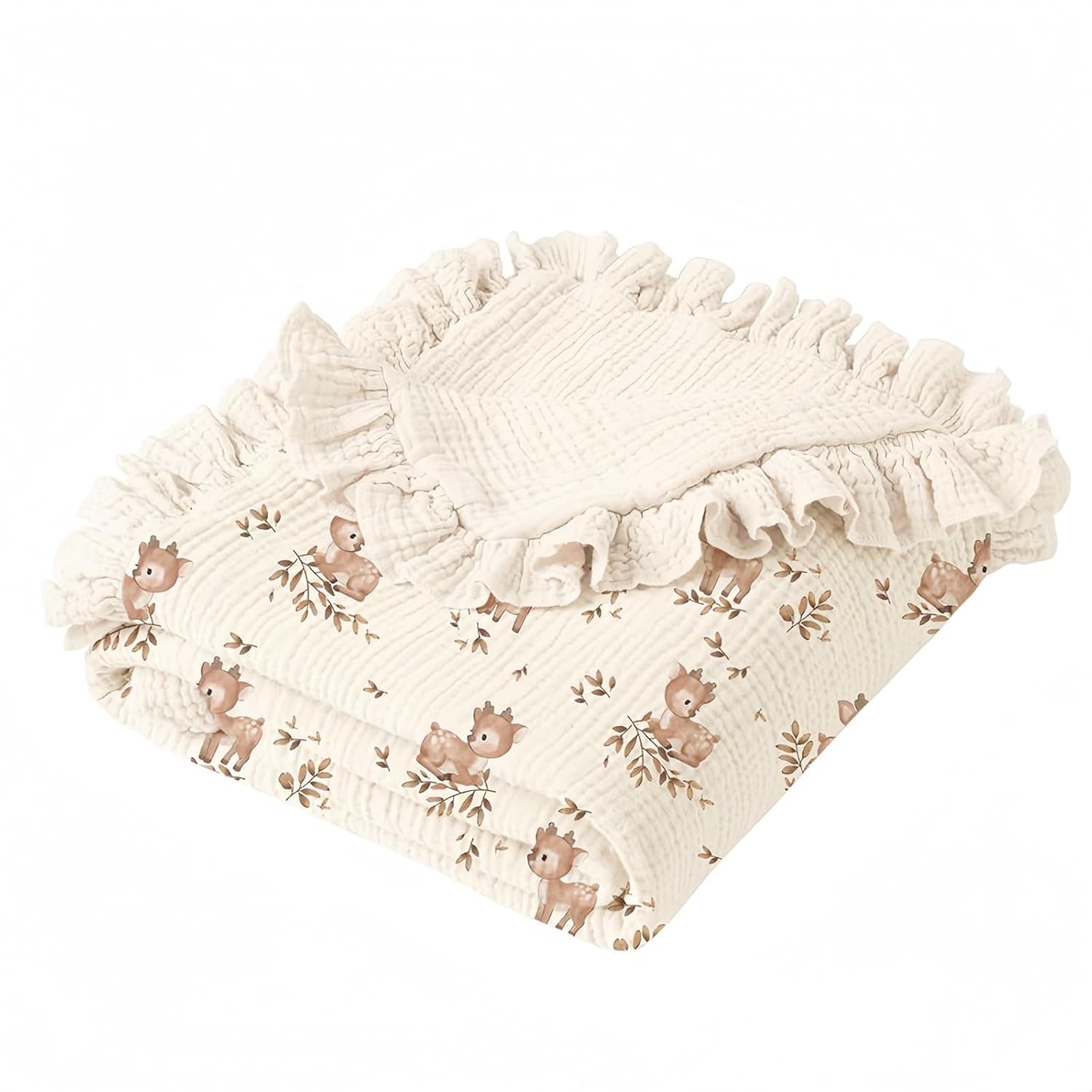 100% Organic Cotton Muslin Baby Blanket - Soft Flounce Crib Blanket for Newborns & Toddlers, Breathable Lightweight Swaddle Wrap for Boys & Girls, 92 x 102 cm, Beige