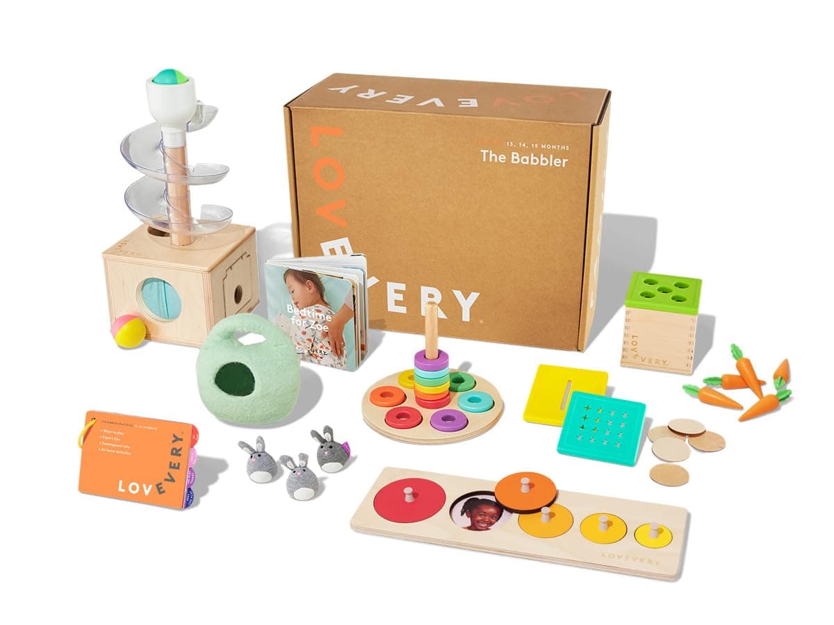 Lovevery | The Babbler Play Kit, Montessori Toddler Toy, 8 Play Products, 1 Board Book, and Play Guide (Best Birthday Gift for 1 Year Old)