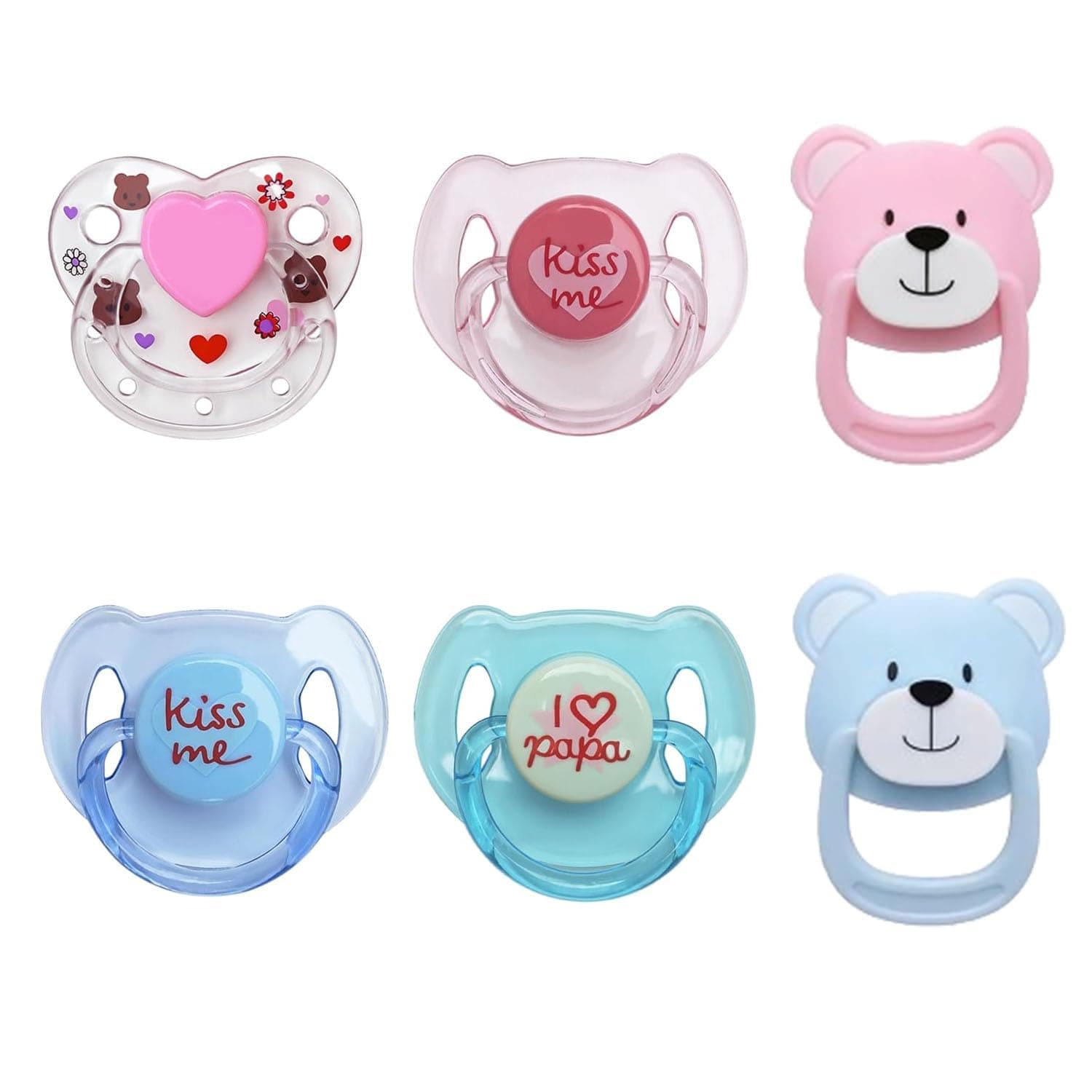 Mire & Mire 6 Pcs Doll Magnetic Pacifiers Baby Doll Accessories for Reborn Baby Doll, Pretend Play Feeding Toy (Pink/Blue)