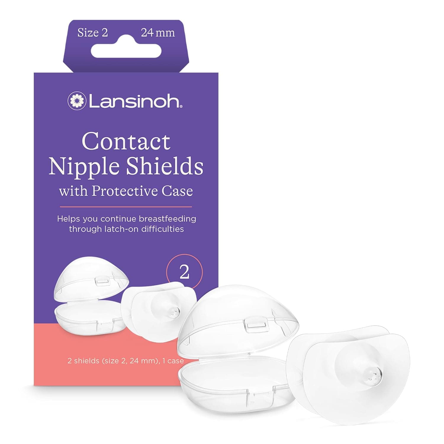 Lansinoh Contact Shields for Breastfeeding, 2 Shields (24mm) and Case