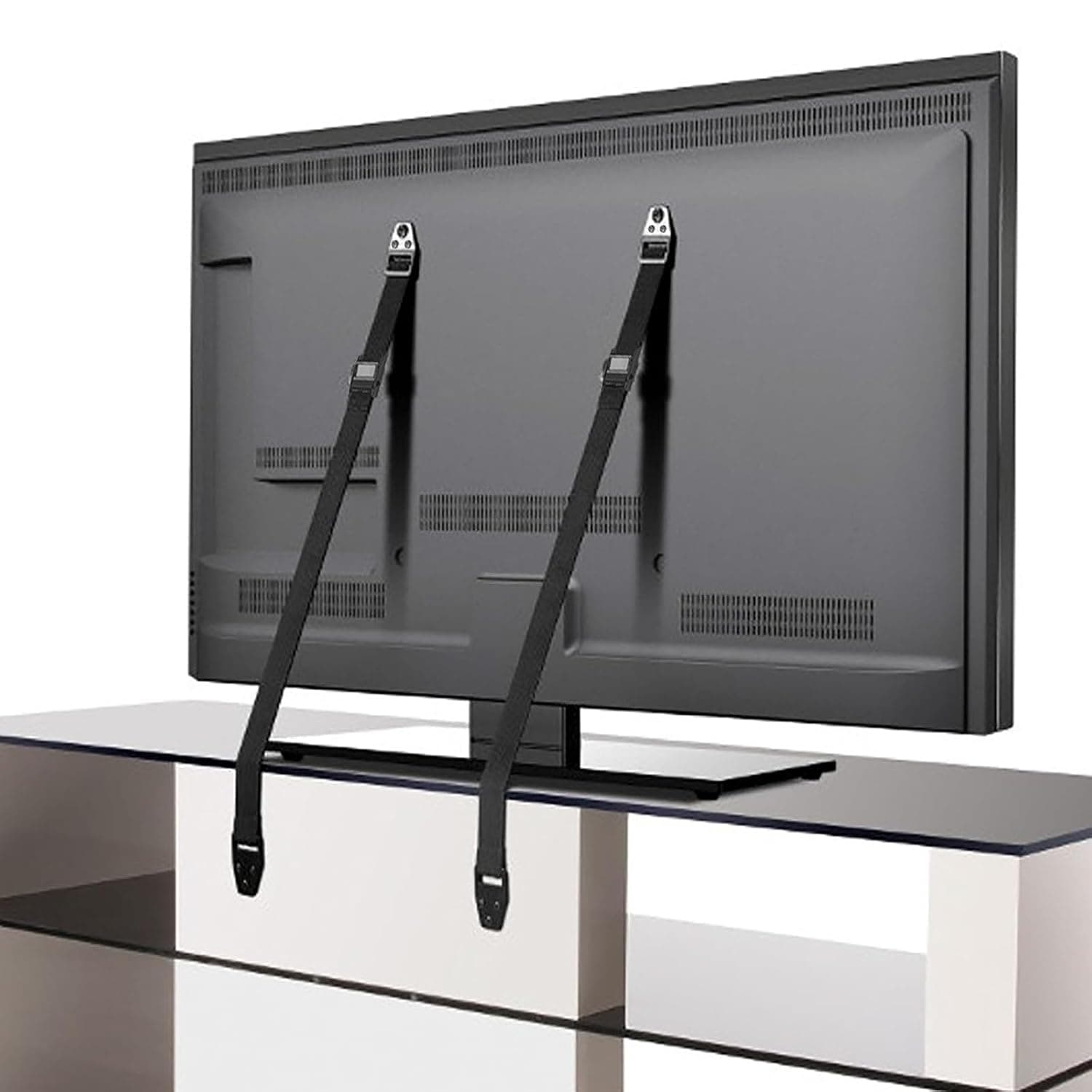 TV and Furniture Safety Straps – Metal Anti-Tip Furniture Straps for Baby Proofing - TV Straps Safety for Flat Screens - Earthquake Straps for Bookcases - Heavy-Duty Furniture Wall Anchors 2 Pack