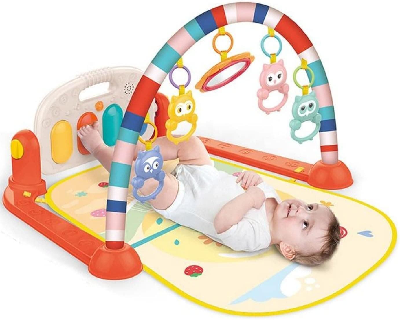 Leno 0-6 Months Baby Play Mat With Piano Rattles For Baby Infant Gym Play Mat For Floor, Newborn Baby Boy Girl Gifts Tummy Time Mat Toys Kick And Play Piano Gym