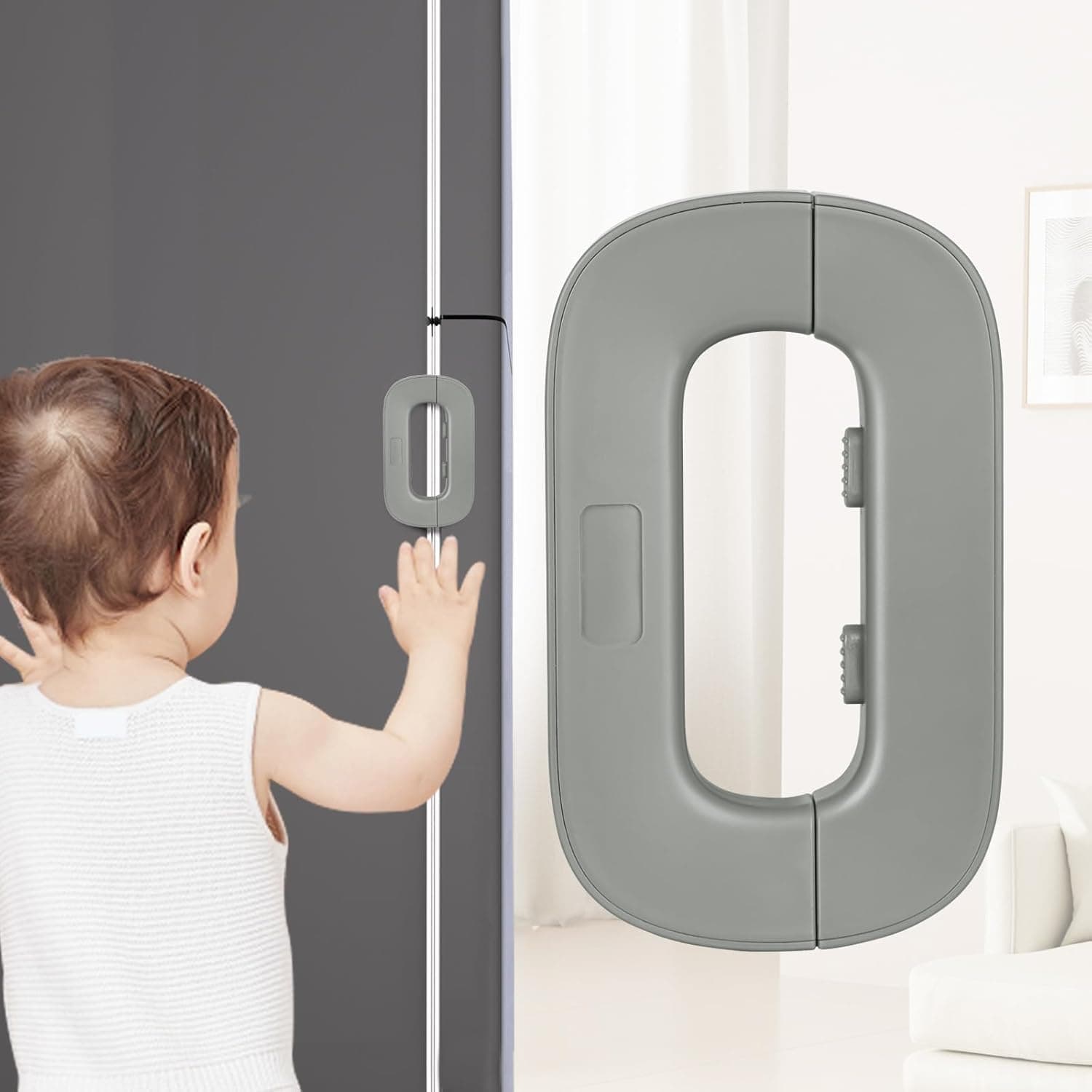 Tazweeq Self-Adhesive Baby Proof Locks, Multi-Use Fridge/Refrigerator Latches, Easy Install Child Safety Device (Grey, 2-Pack)