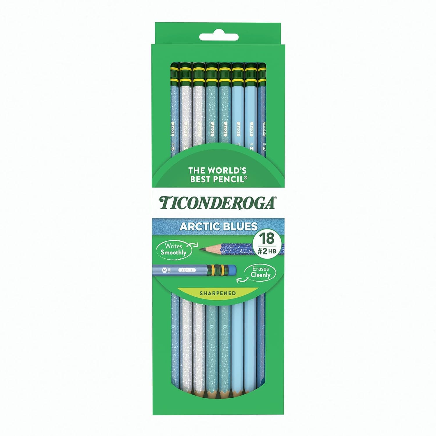 Ticonderoga Wood-Cased Pencils Pre-Sharpened, Arctic Blues, 18 Count | Ideal for writing, drawing, schoolwork, classrooms and office use