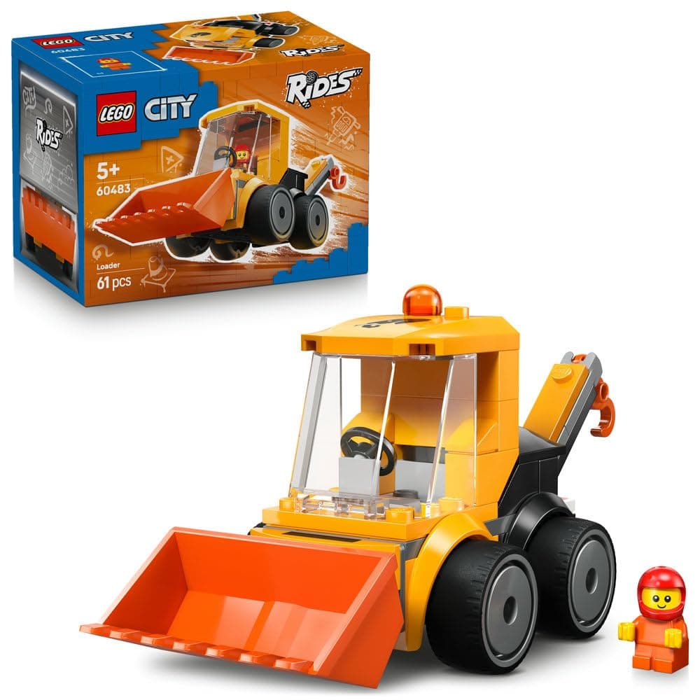 LEGO City Rides – Construction Loader 60483 | Excavator Building Set, Worker Junior Minifigure, Party Bag Filler, Gift for 5+ Year Old Boys & Girls, 61 Pieces