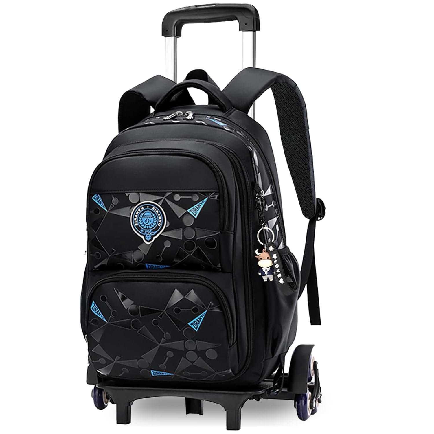 Trolley School Bag for Boys, Rolling School Backpack With 6 Wheels, Side-Opening Waterproof School Bag For 15.6inch Laptop, School and Travel
