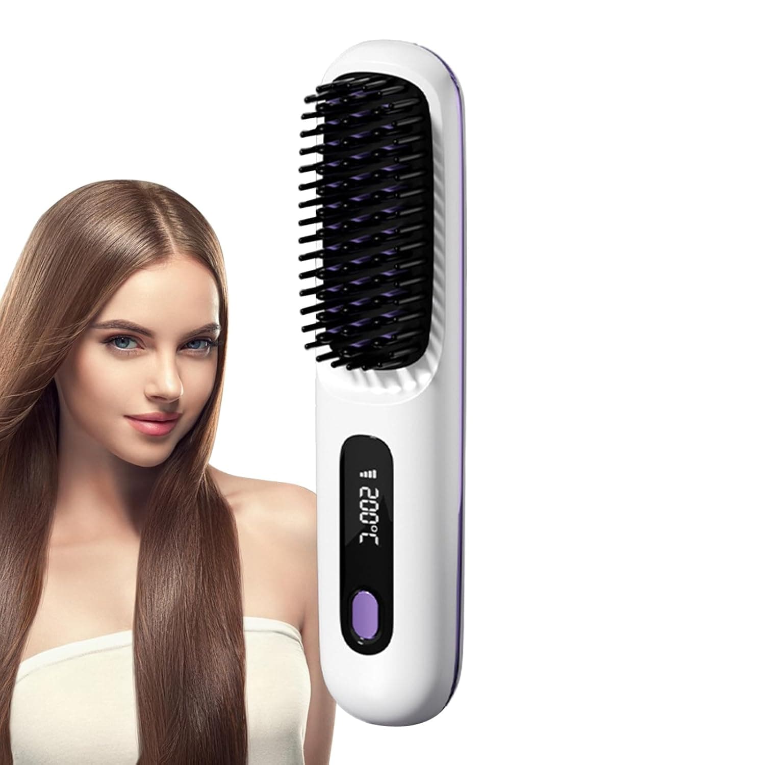 فرشاة حرارية - تصفيف لاسلكي سريع التسخين بـ3 درجات حرارة | فرشاة تصفيف شعر كهربائية حرارية للنساء، لفرد الشعر الطويل والقصير في المنزل والمكتب والفندق والسفر والتخييم في الهواء الطلق