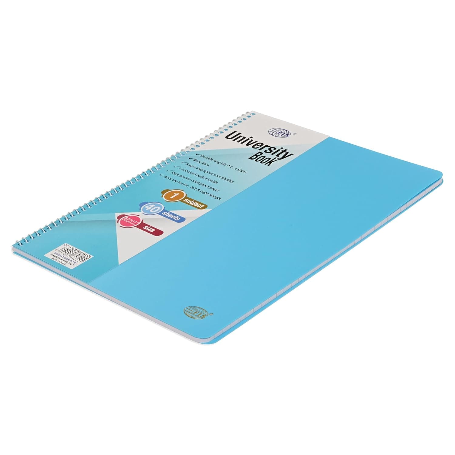 FIS Deluxe University Book, Spiral PP Neon Soft Cover, 1 Subject, (215x279mm) Size, 40 Sheets- FSUB1SS8.5X11BL