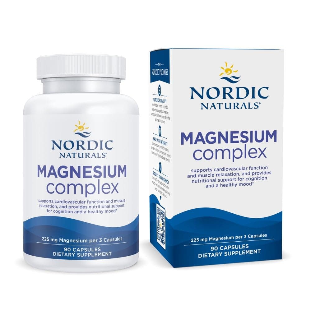 Nordic Naturals Magnesium Complex - 90 Capsules - 225 mg Magnesium - Brain & Heart Health, Mood, Energy, and Muscle Relaxation - Non-GMO, Vegan - 30 Servings | Multi-form magnesium complex for enhanced absorption. Supports brain, heart, mood, energy & muscle relaxation. 30 servings.