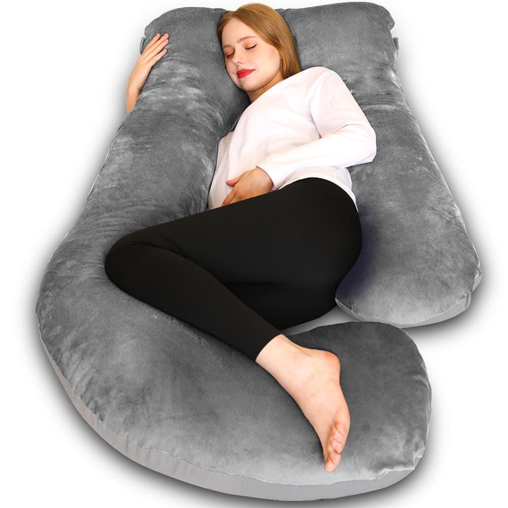 Chilling Home Pregnancy Pillow, 55 inches Maternity Pillow for Pregnant Women, Comfortable J Shaped Full Body Pillow Pregnancy Pillows for Sleeping, with Washable Cover (Dark Grey)