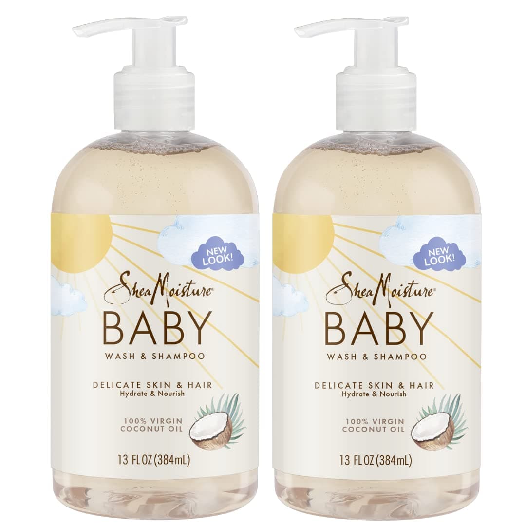 Shea Moisture Baby Essentials, 100% Virgin Coconut Oil Baby Body Wash & Shampoo, Skin Care for Newborn Baby and Kids, Pack of 2-13 Fl Oz
