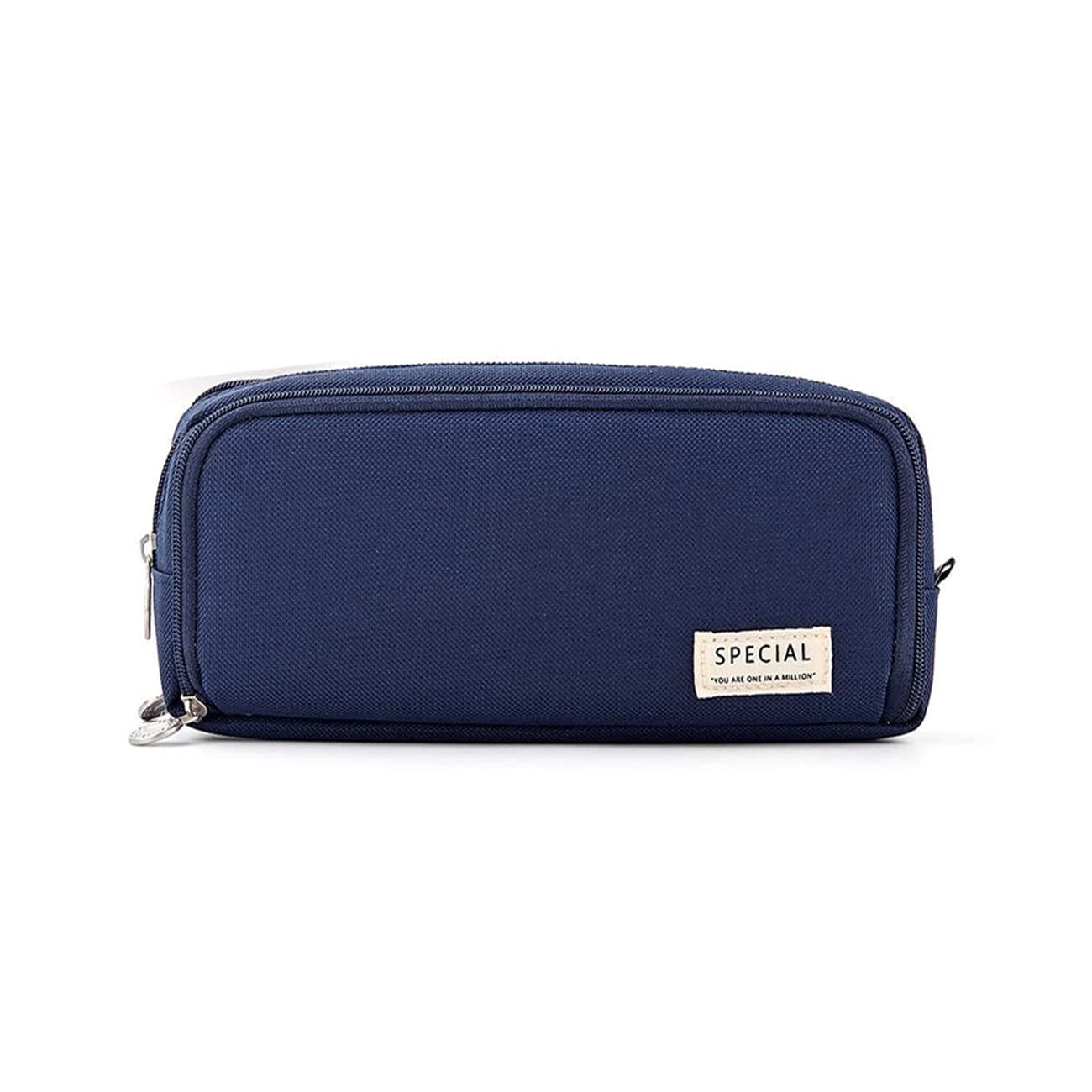 Large Capacity Pencil Case 3 Compartment Pouch Pen Bag for School Teen Girl Boy Men Women (Navy)