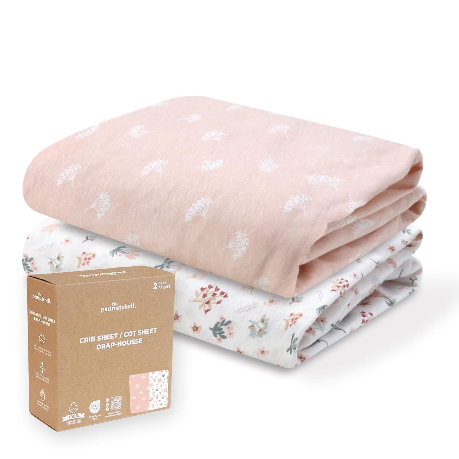 Organic Cotton Baby Crib Sheets Girl - 2pk Toddler Bed Sheets, Pink Floral