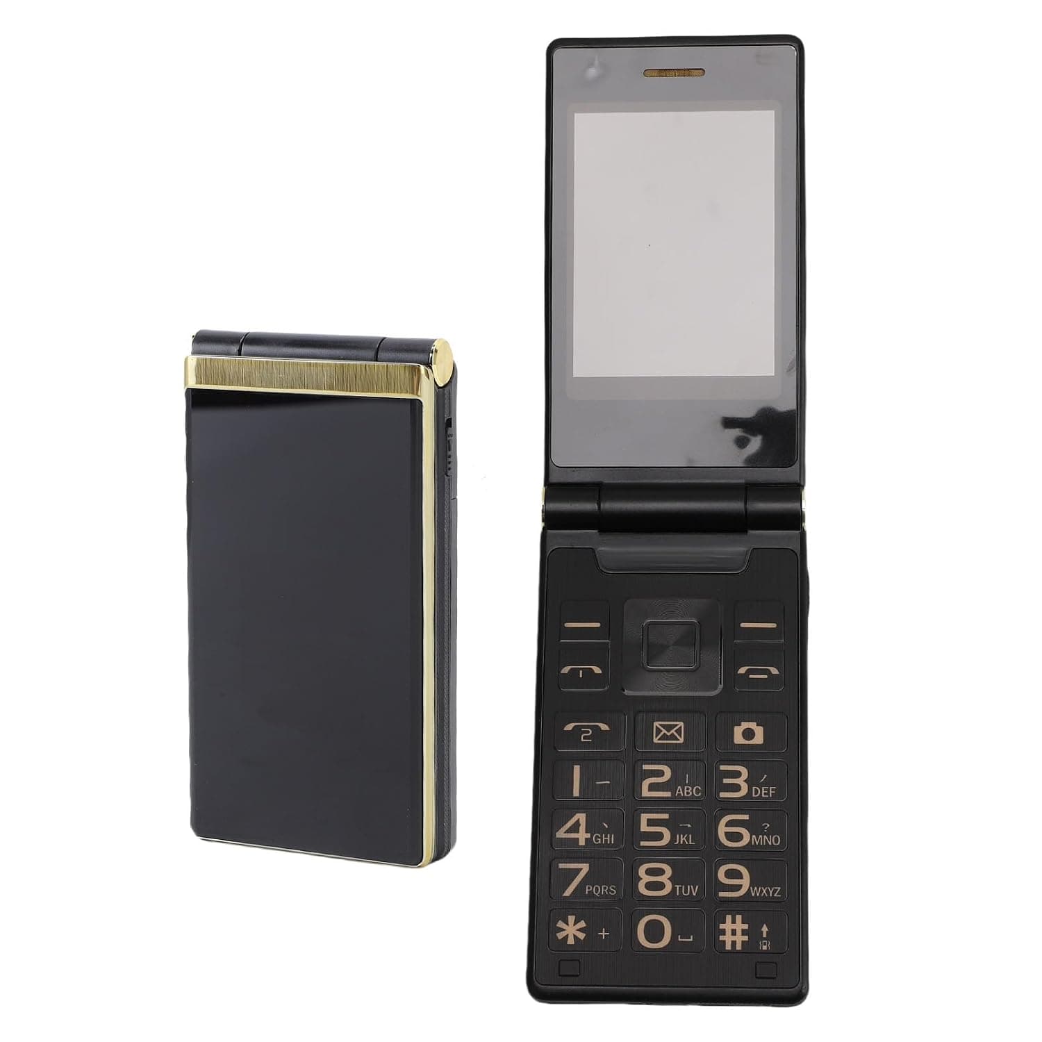 Flip Phone, 3.0 Inch Inner Screen 1.8 Inch Outer Screen Double Display Large Buttons 5900mAh Battery 1.3MP Camera, with SOS LED Flashlight (Gold)