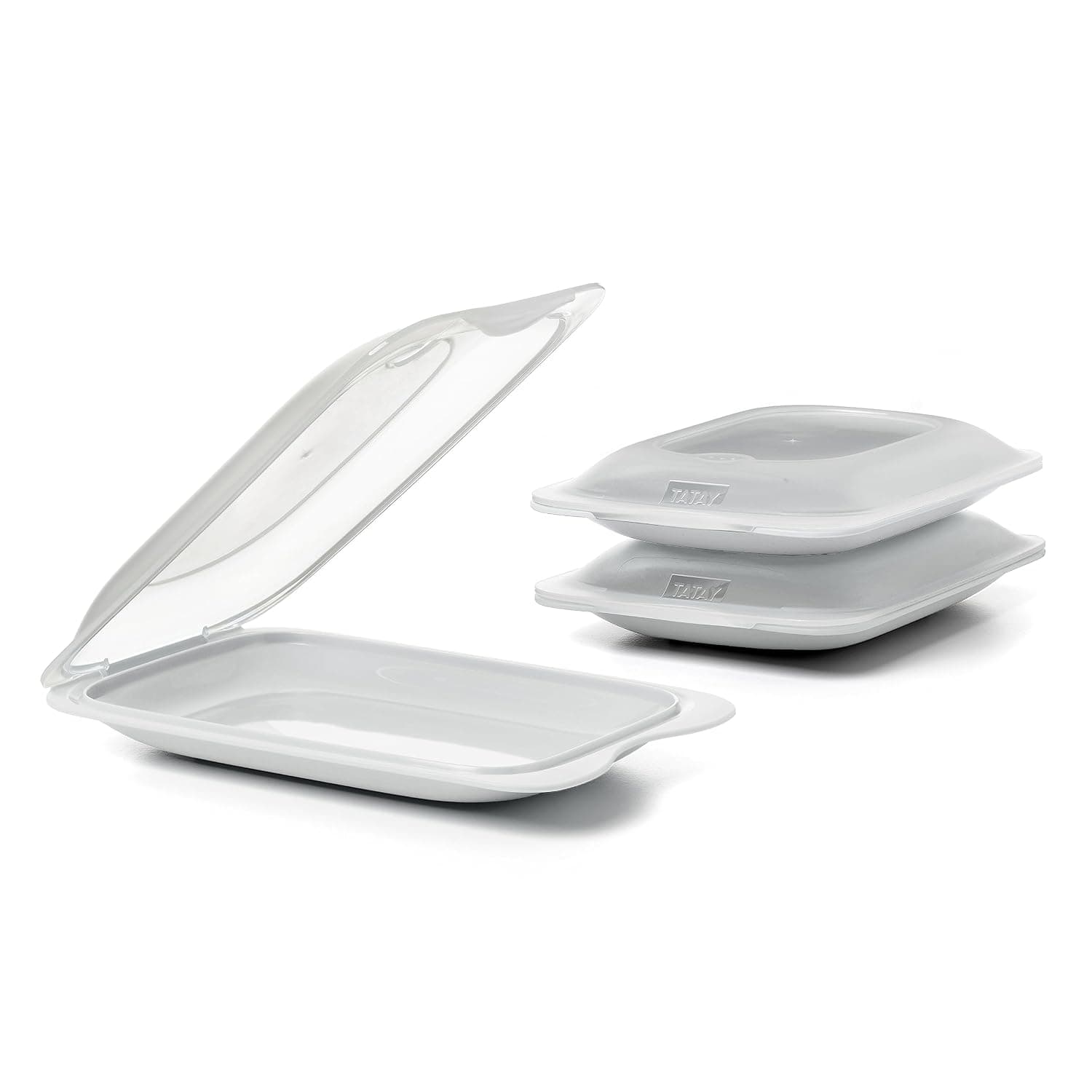 Tatay Set of 3 Cold Meat Containers with Lid MINI, BPA Free, Reusable, Stackable, Dishwasher and Microwave Safe, Pergamon White Colour. Sizes 12 x 3,1 x 18 cm
