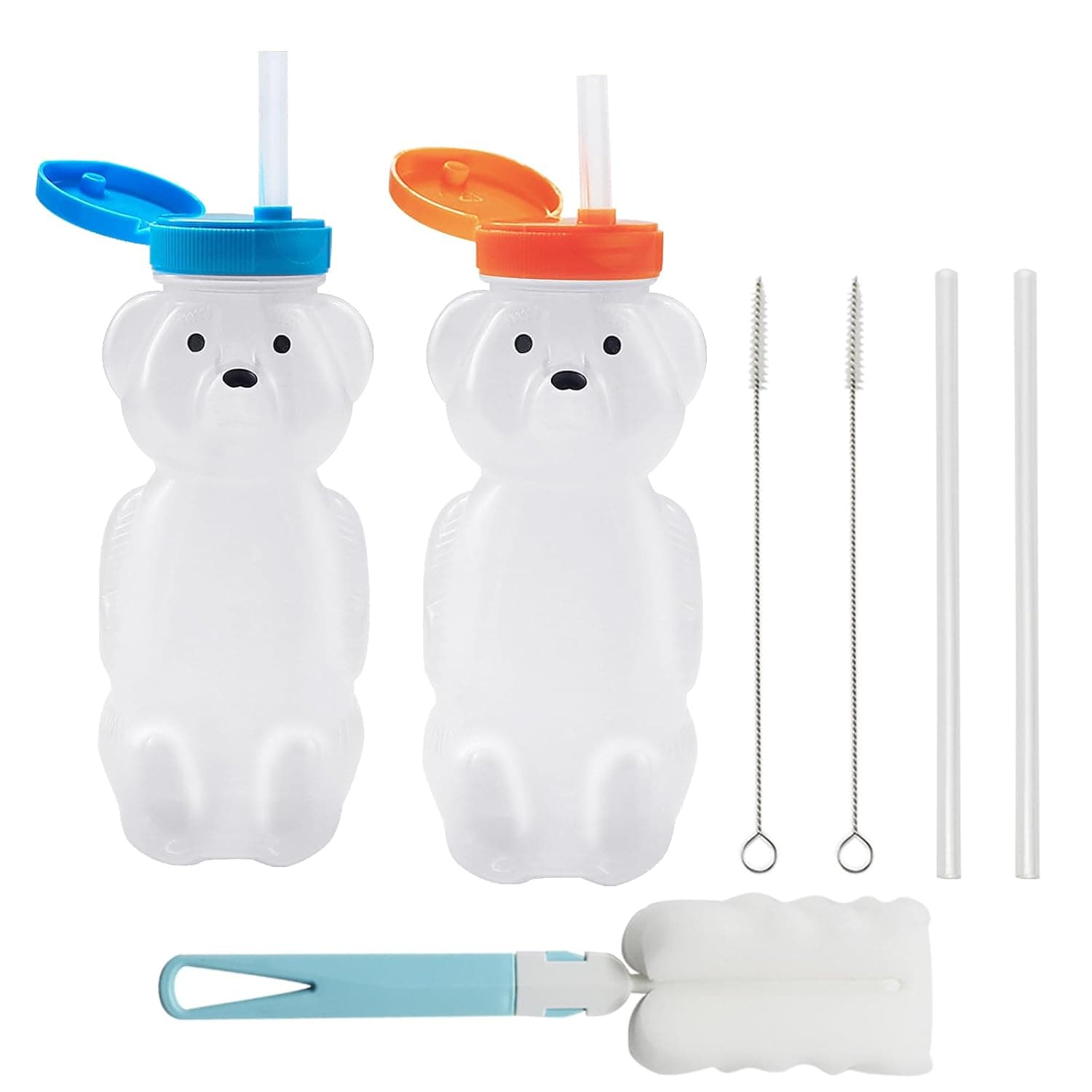 2 Pack Water Bottle Drinking Cups, Reusable Food-Grade & BPA Free Water Cups, Water bottle with 2 Straws & 2 Cleaning Brush & 1 Sponge Brush