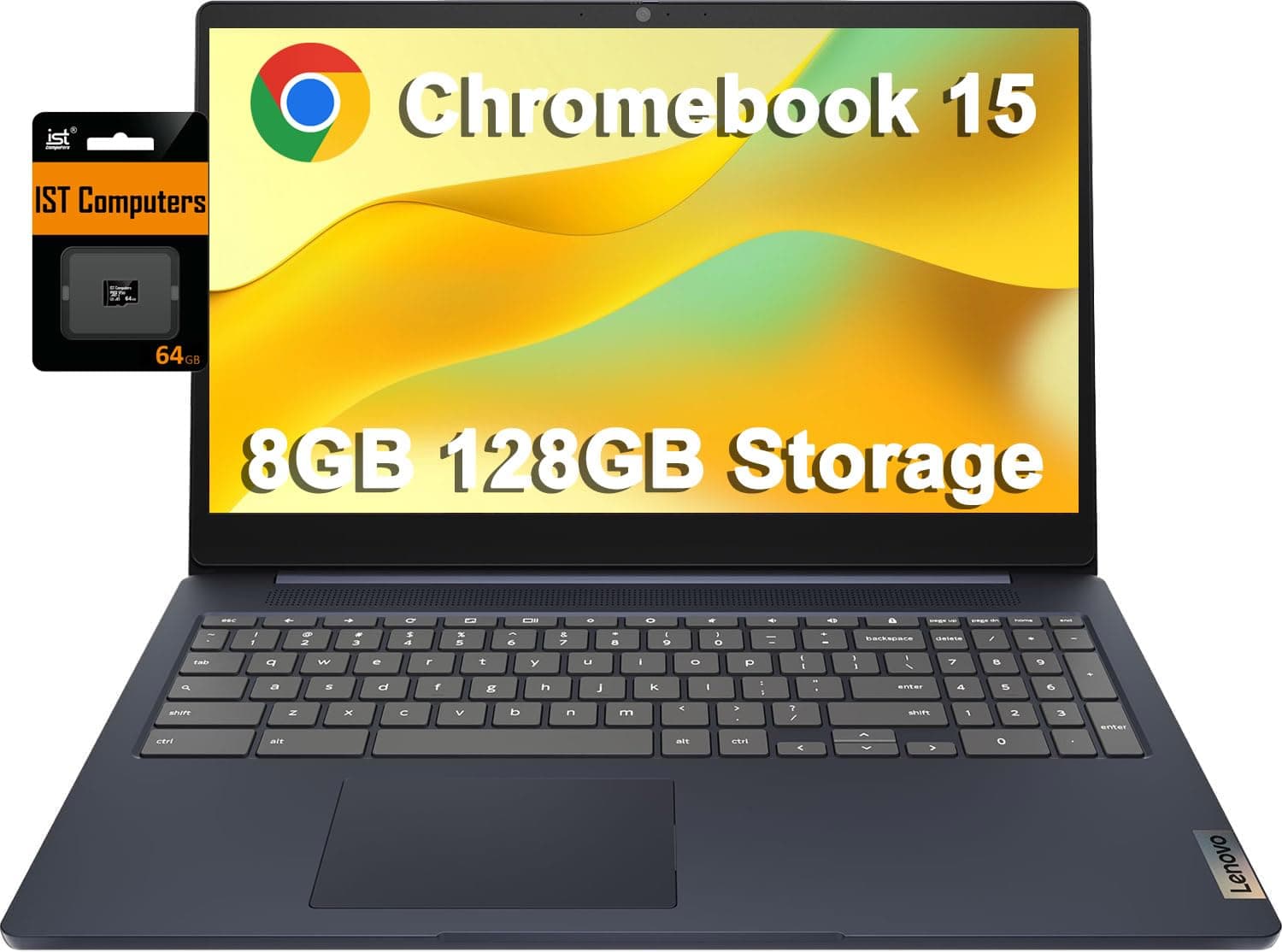 Lenovo Chromebook 15, Intel Celeron N4500, 8GB RAM, 64GB eMMC+64GB SD Card | 15.6" FHD, for Home, Students & Everyday Use, Anti-glare, HD Webcam, 10-Hr Long Battery, Numeric Keypad, Wi-Fi, Chrome OS