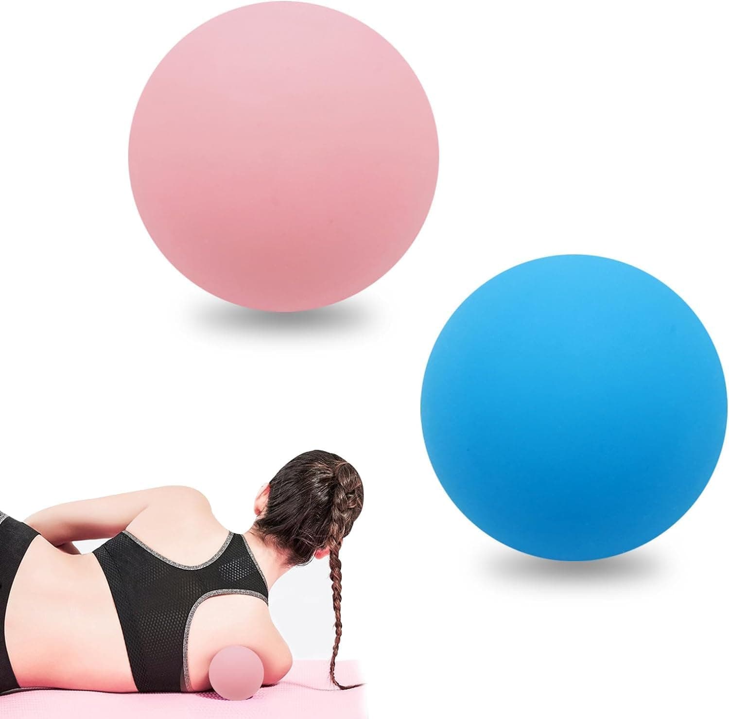 ALMEKAQUZ 2Pcs Massage Ball,Silicone Muscle Fitness Massage Ball,Suitable for Myofascial Release,Full Body Relax Trigger Point and Deep Tissue Massage,Relaxation,Acupressure(Pink&Blue)