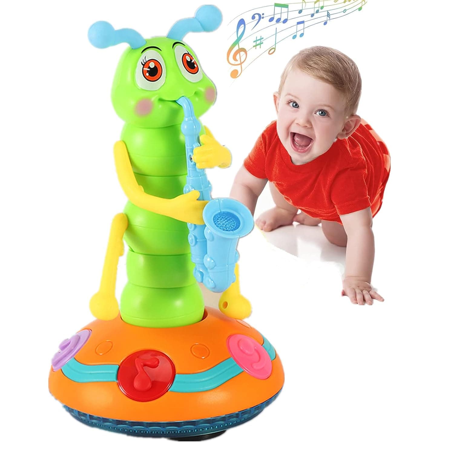 Andanna Dancing Baby Toys, Musical, Light up, Spinning,Swing,Dance and Go Caterpillar Baby Toys, Interactive Light-up Gifts Baby Boy Girls Toys (Caterpillar)