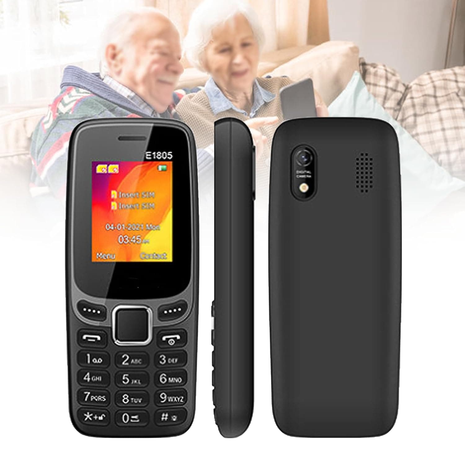 Basic Mobile Phones for the Elderly and Kids, Unlocked Dumb Phones, Cell Phones Without Internet - with Big Buttons, MP3, MP4, Camera, Flashlight, SOS,Black